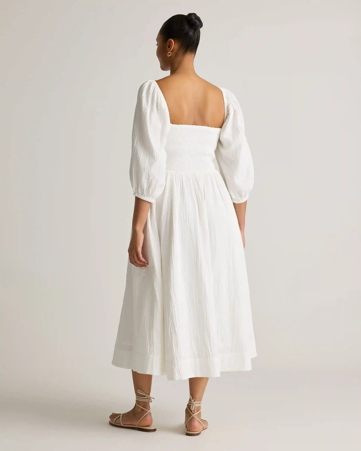 100% Organic Cotton Gauze Smocked Square Neck Midi Dress