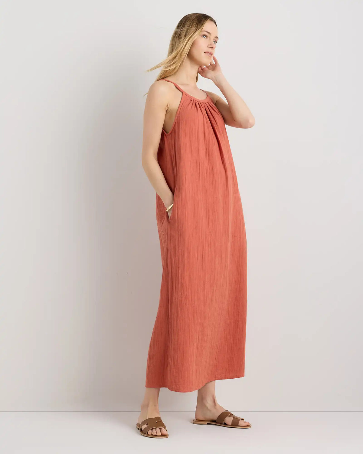 100% Organic Cotton Gauze Sleeveless Maxi Dress
