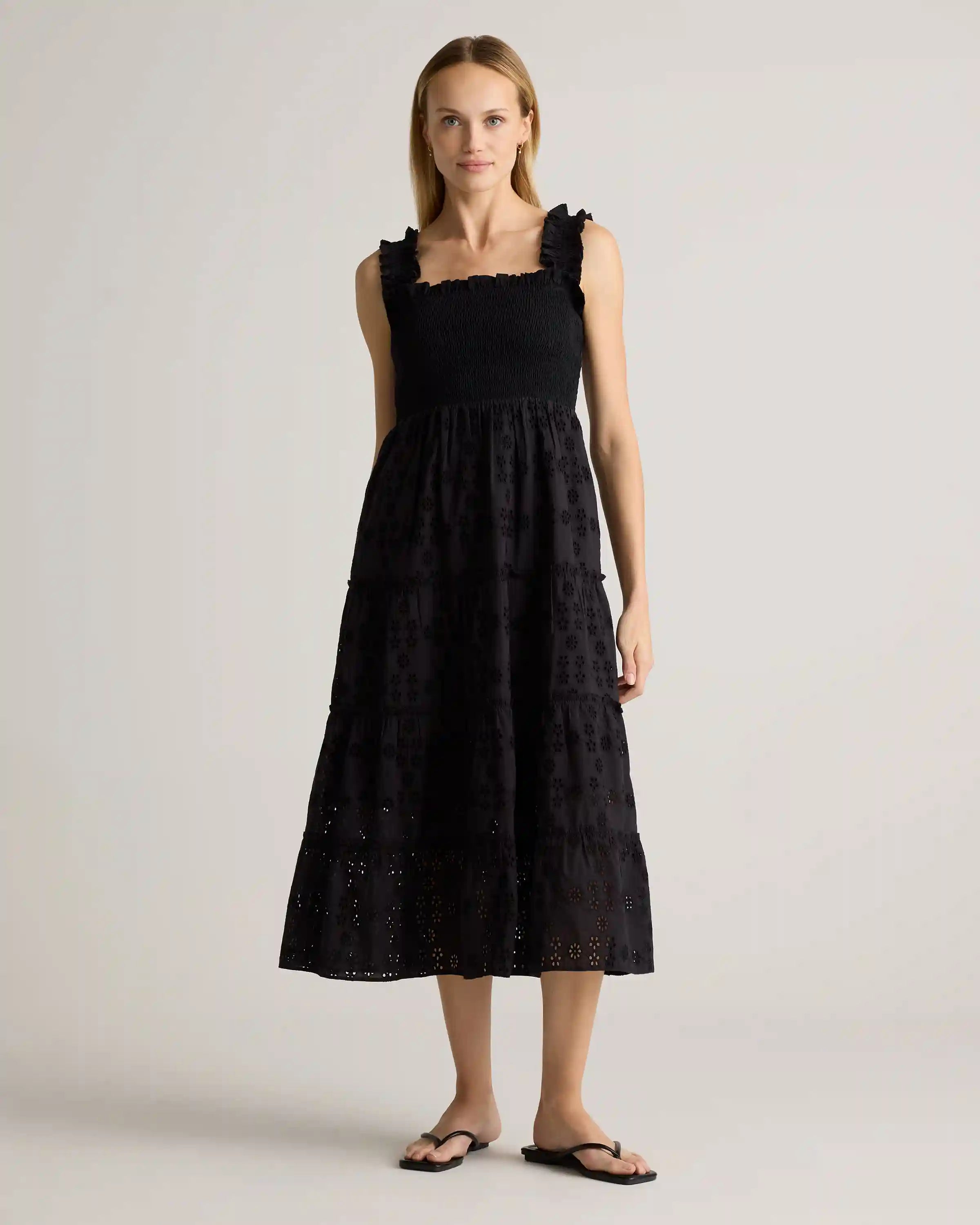 100% Organic Cotton Eyelet Smocked Midi Dress