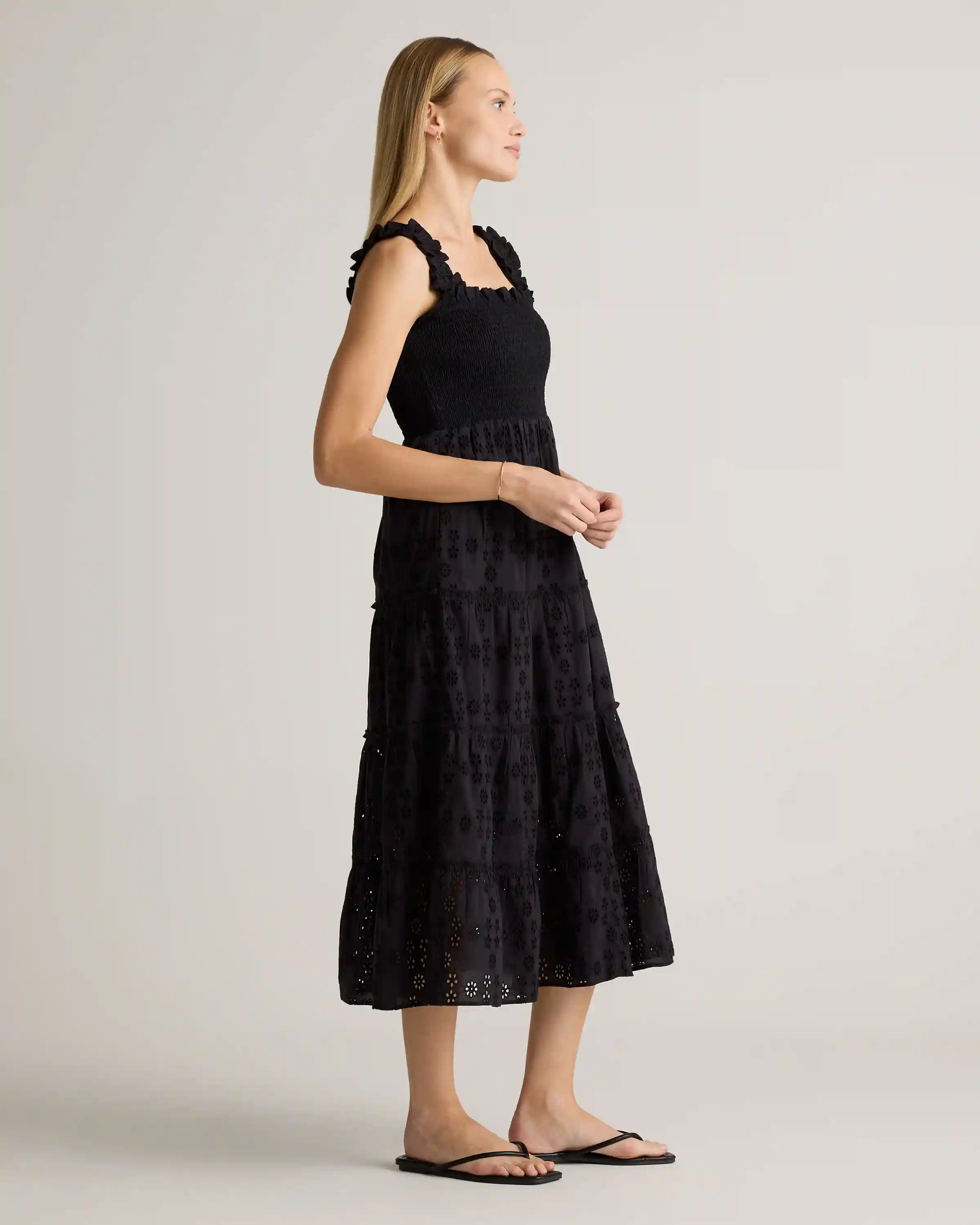 100% Organic Cotton Eyelet Smocked Midi Dress