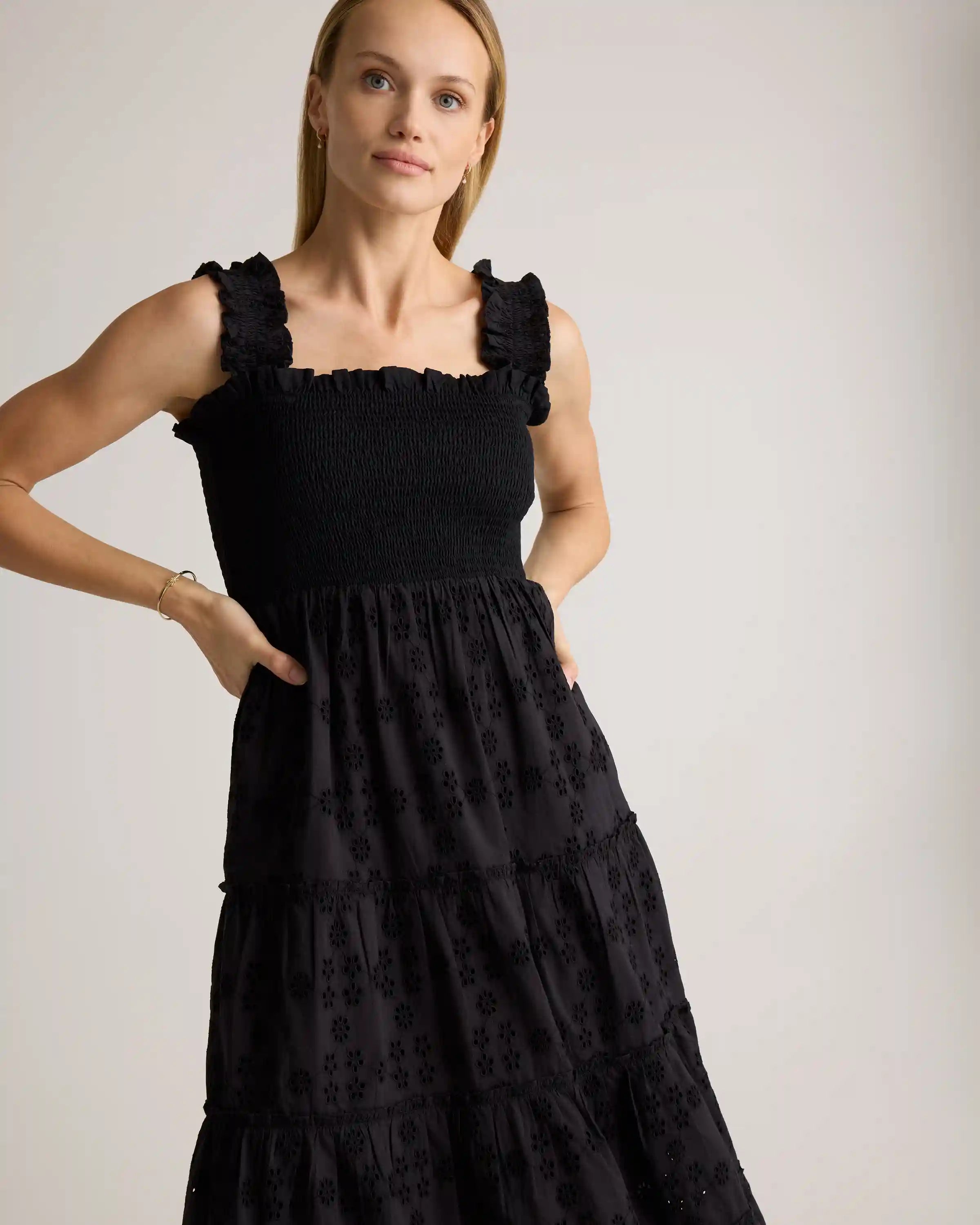 100% Organic Cotton Eyelet Smocked Midi Dress
