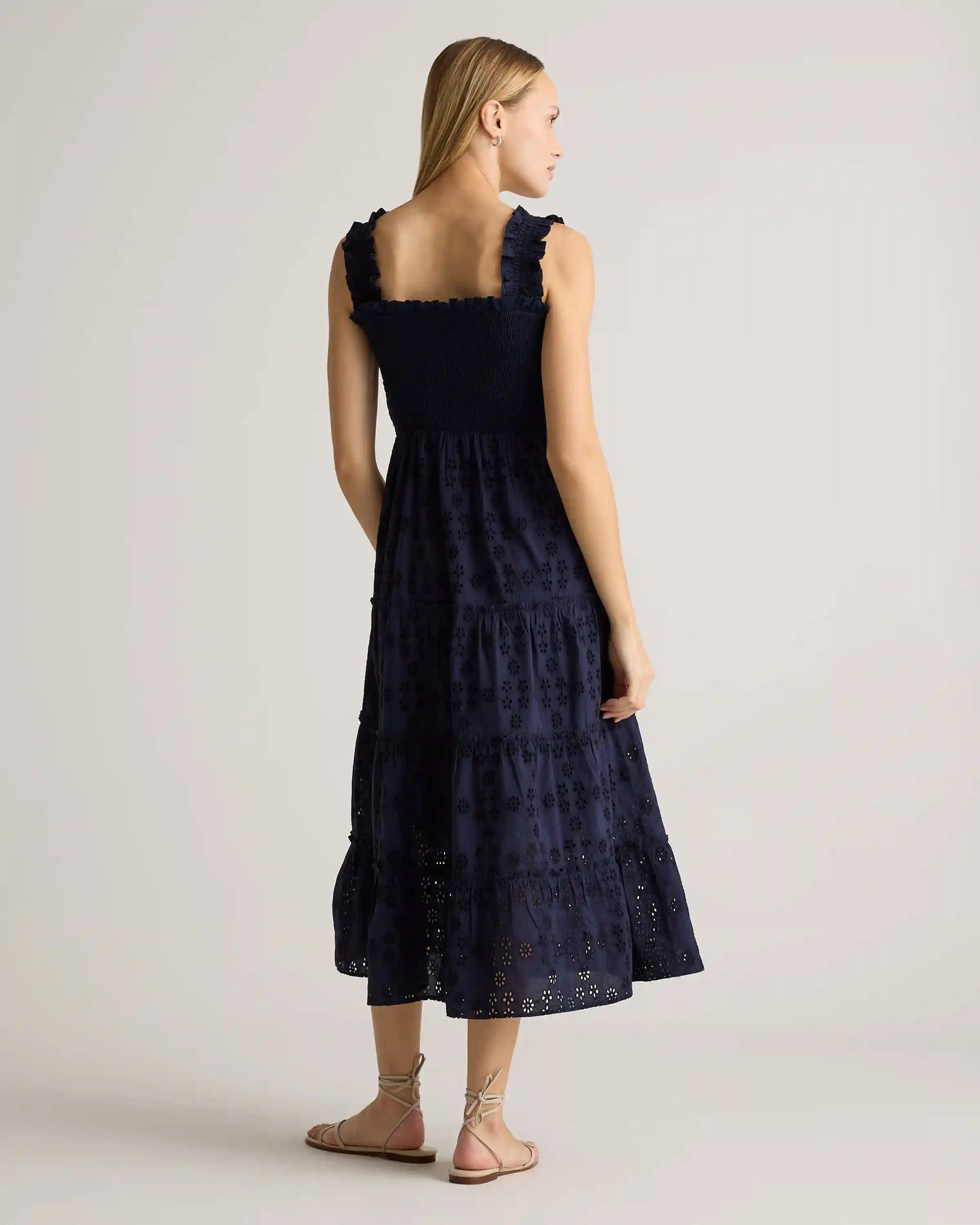 100% Organic Cotton Eyelet Smocked Midi Dress