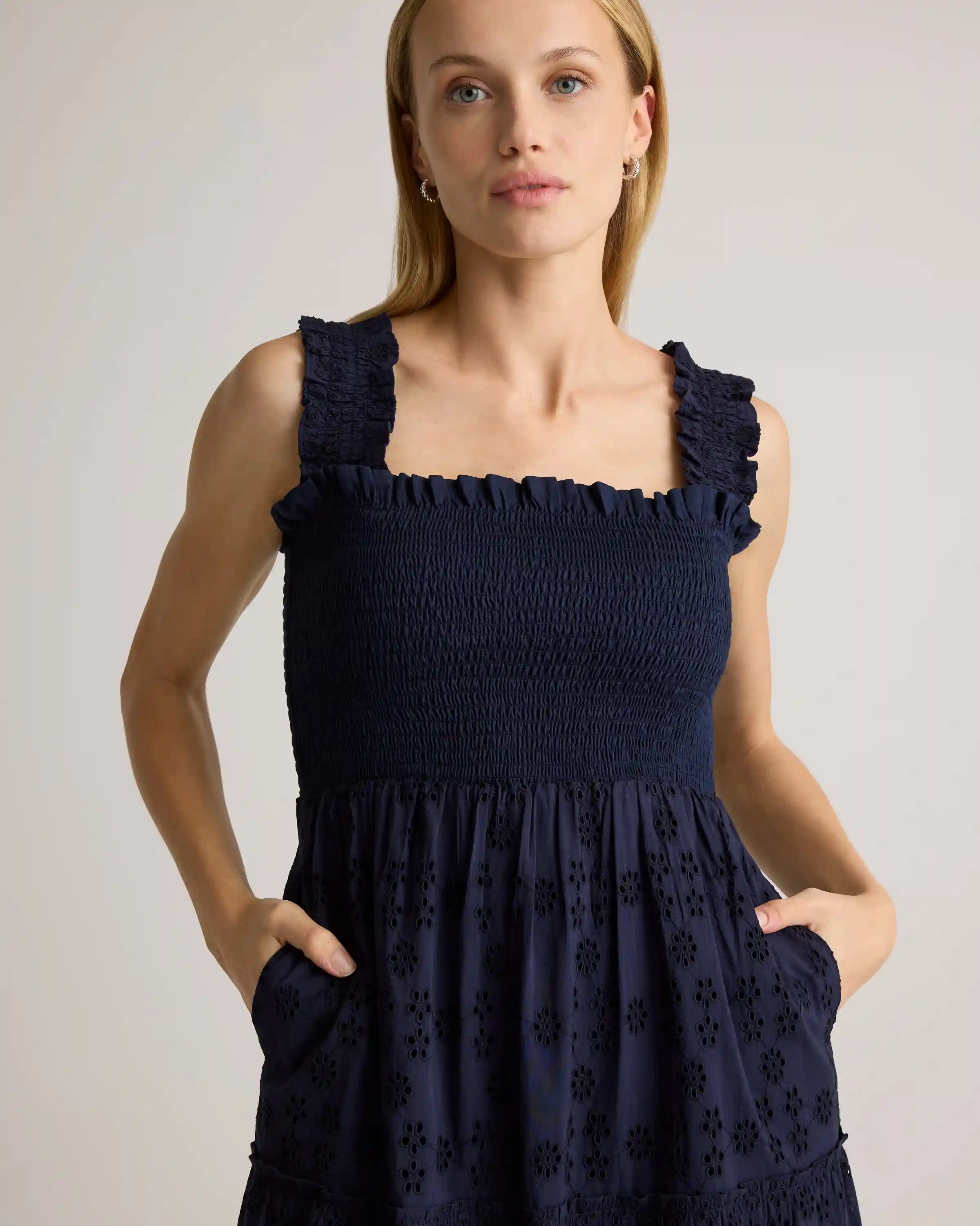 100% Organic Cotton Eyelet Smocked Midi Dress