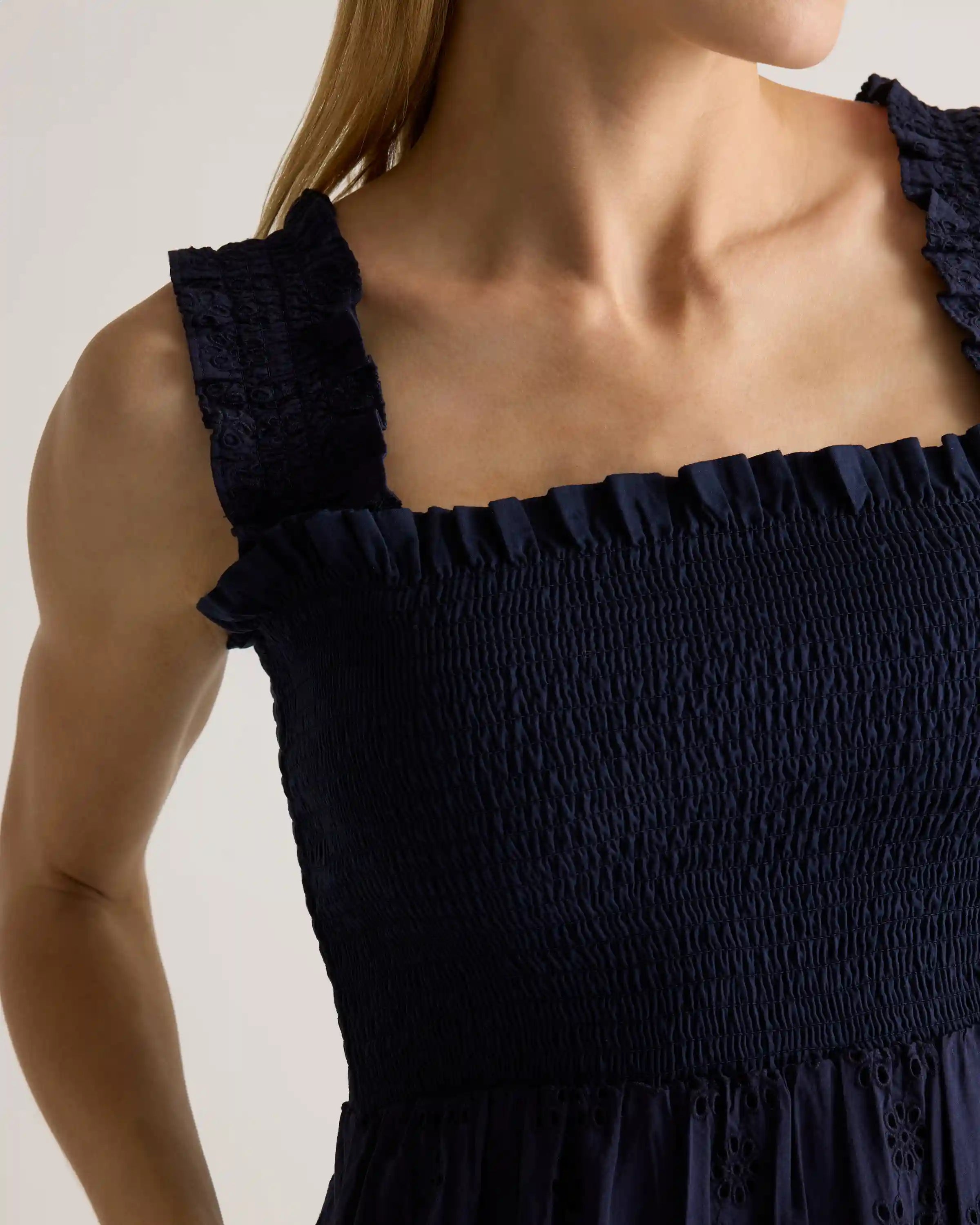 100% Organic Cotton Eyelet Smocked Midi Dress