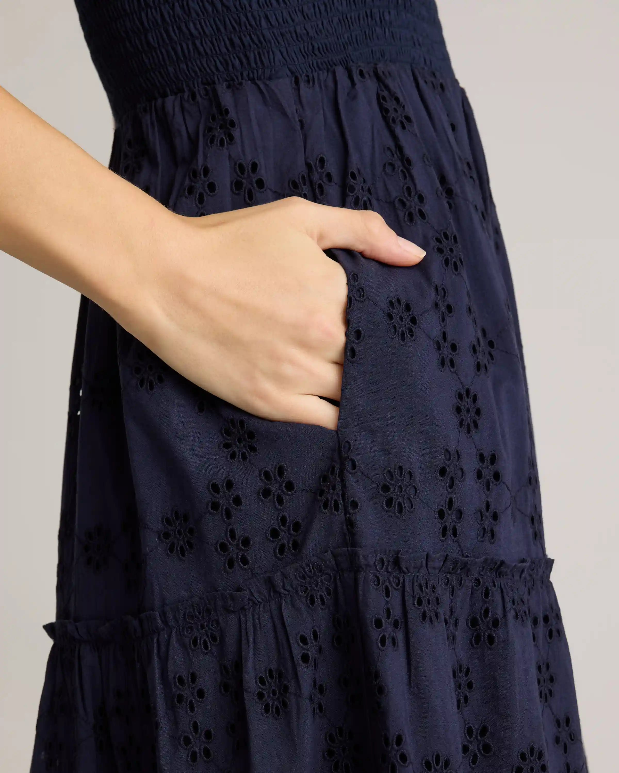 100% Organic Cotton Eyelet Smocked Midi Dress