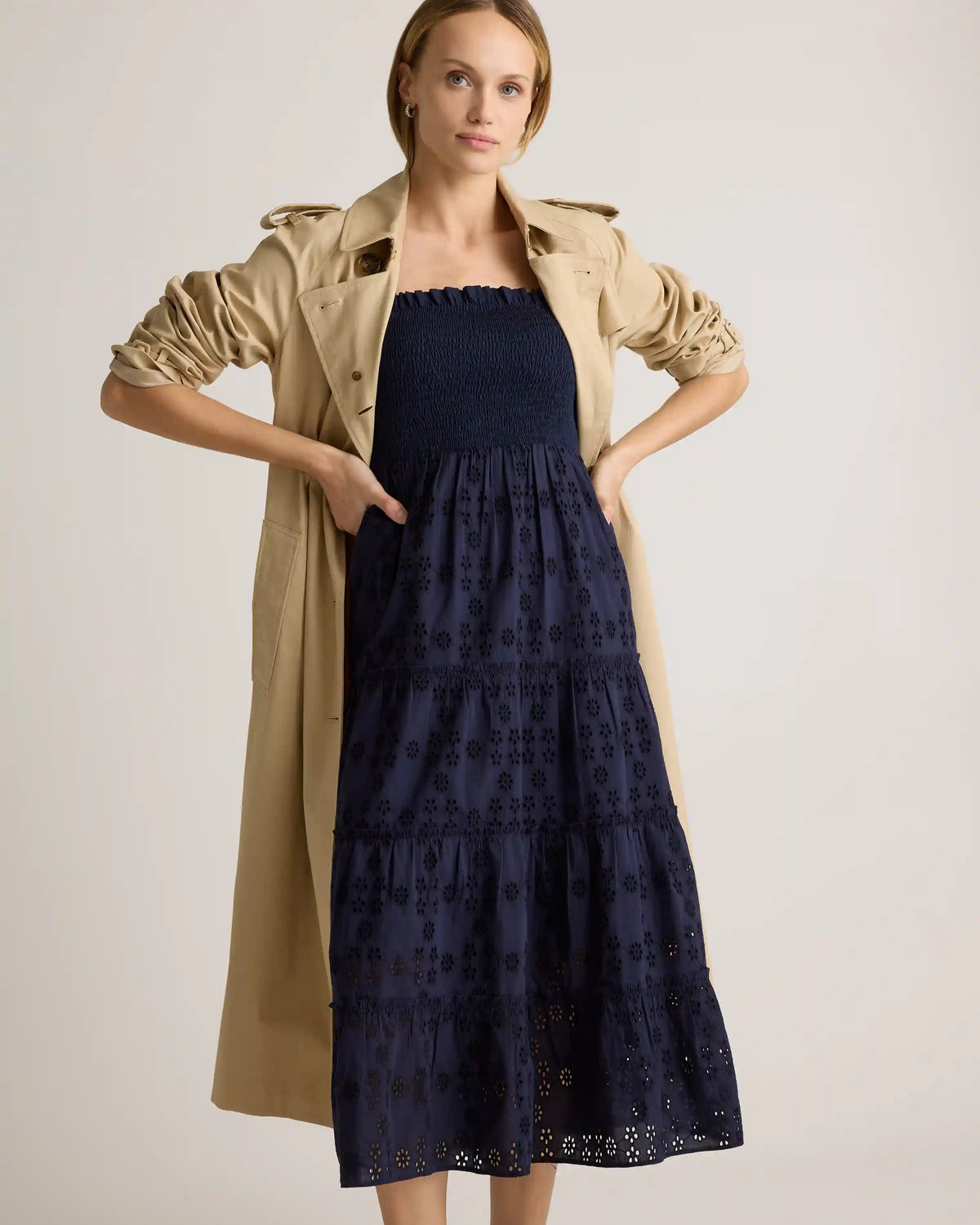 100% Organic Cotton Eyelet Smocked Midi Dress