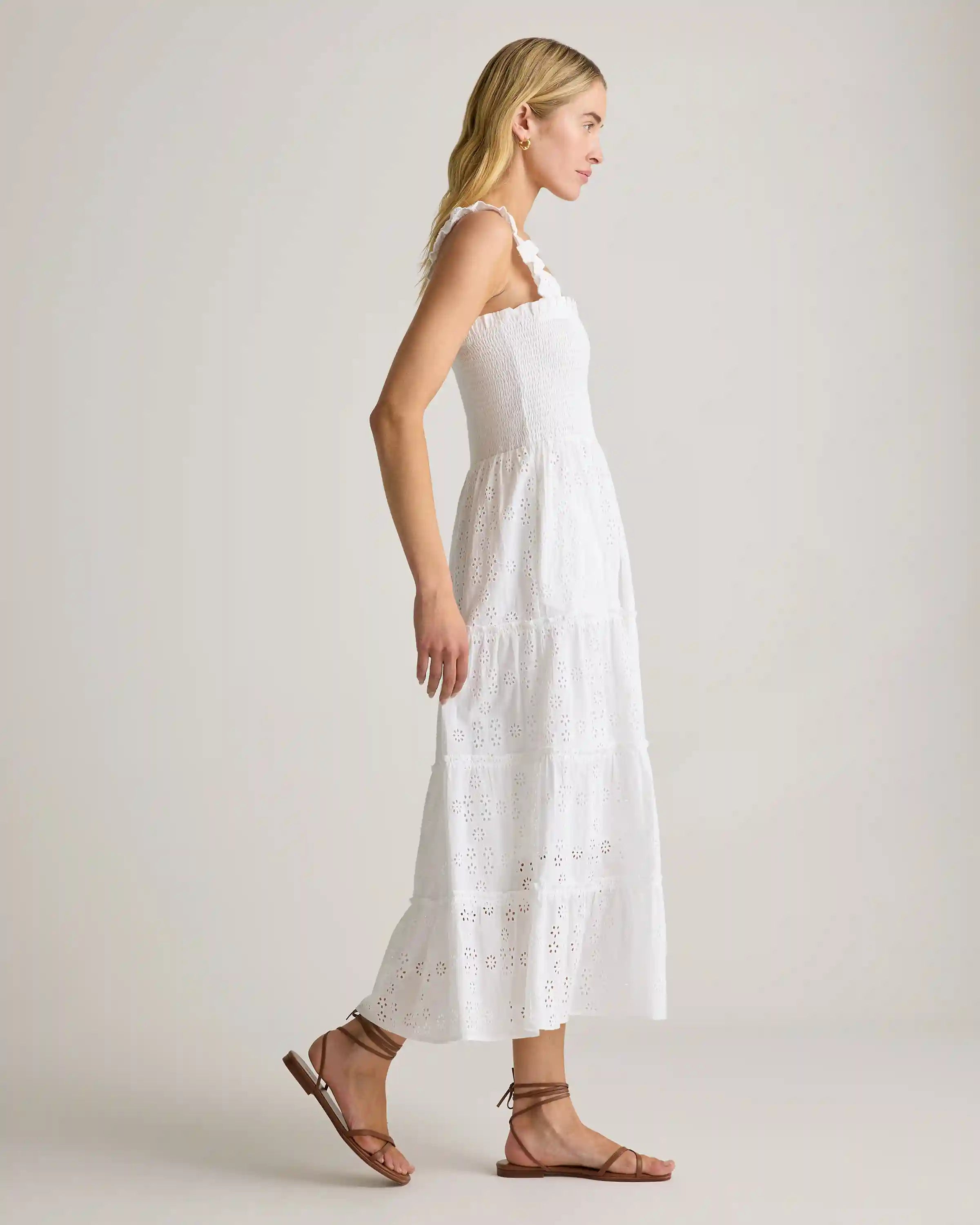 100% Organic Cotton Eyelet Smocked Midi Dress