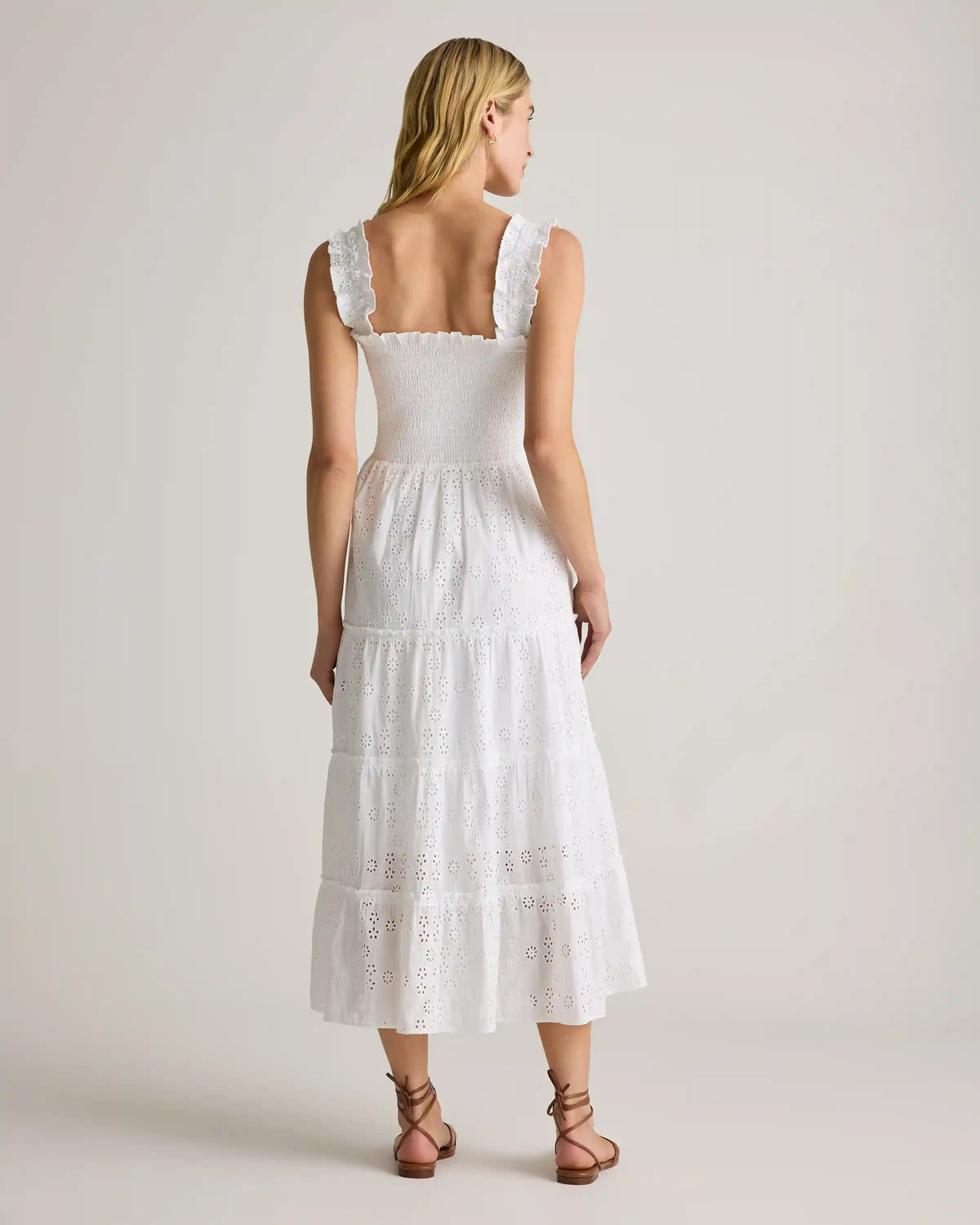 100% Organic Cotton Eyelet Smocked Midi Dress