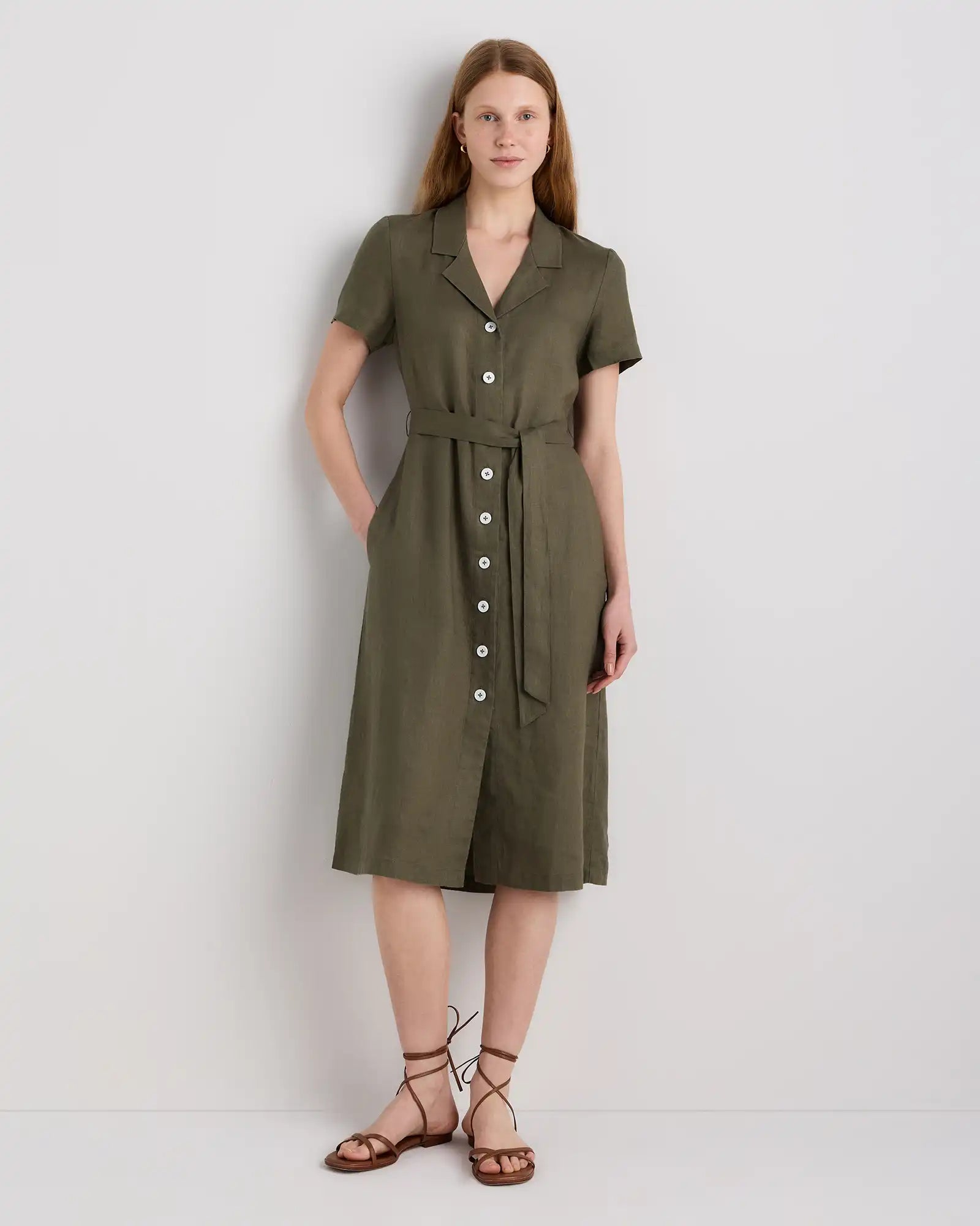 100% European Linen Button Front Dress