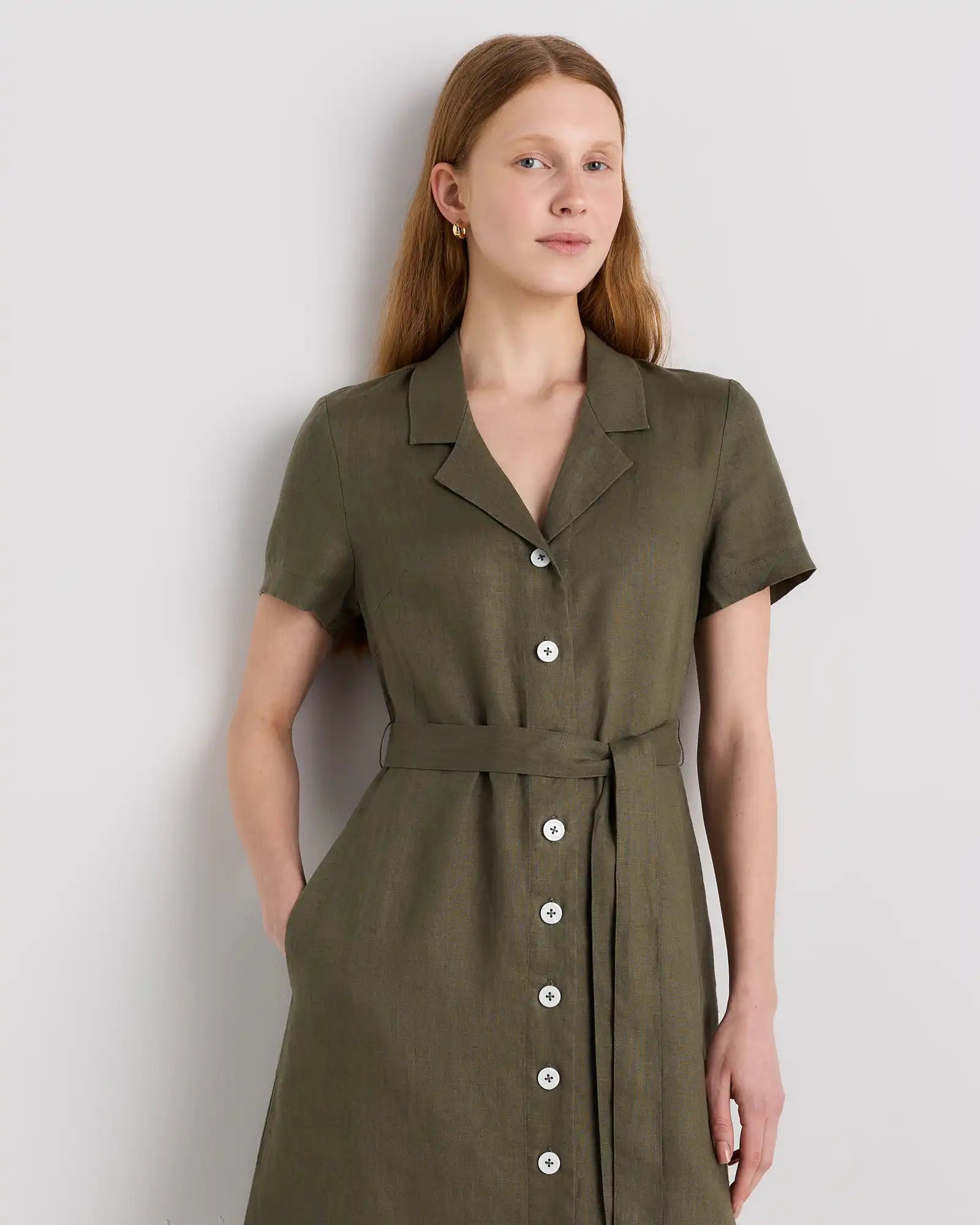 100% European Linen Button Front Dress