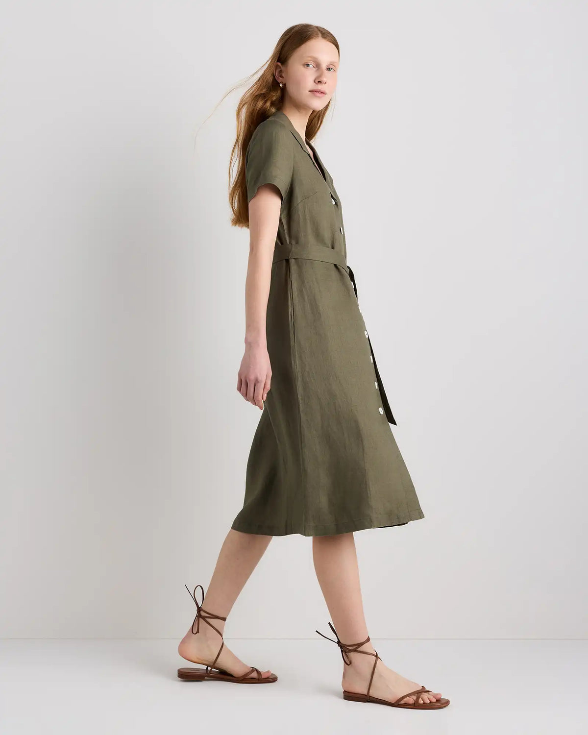 100% European Linen Button Front Dress
