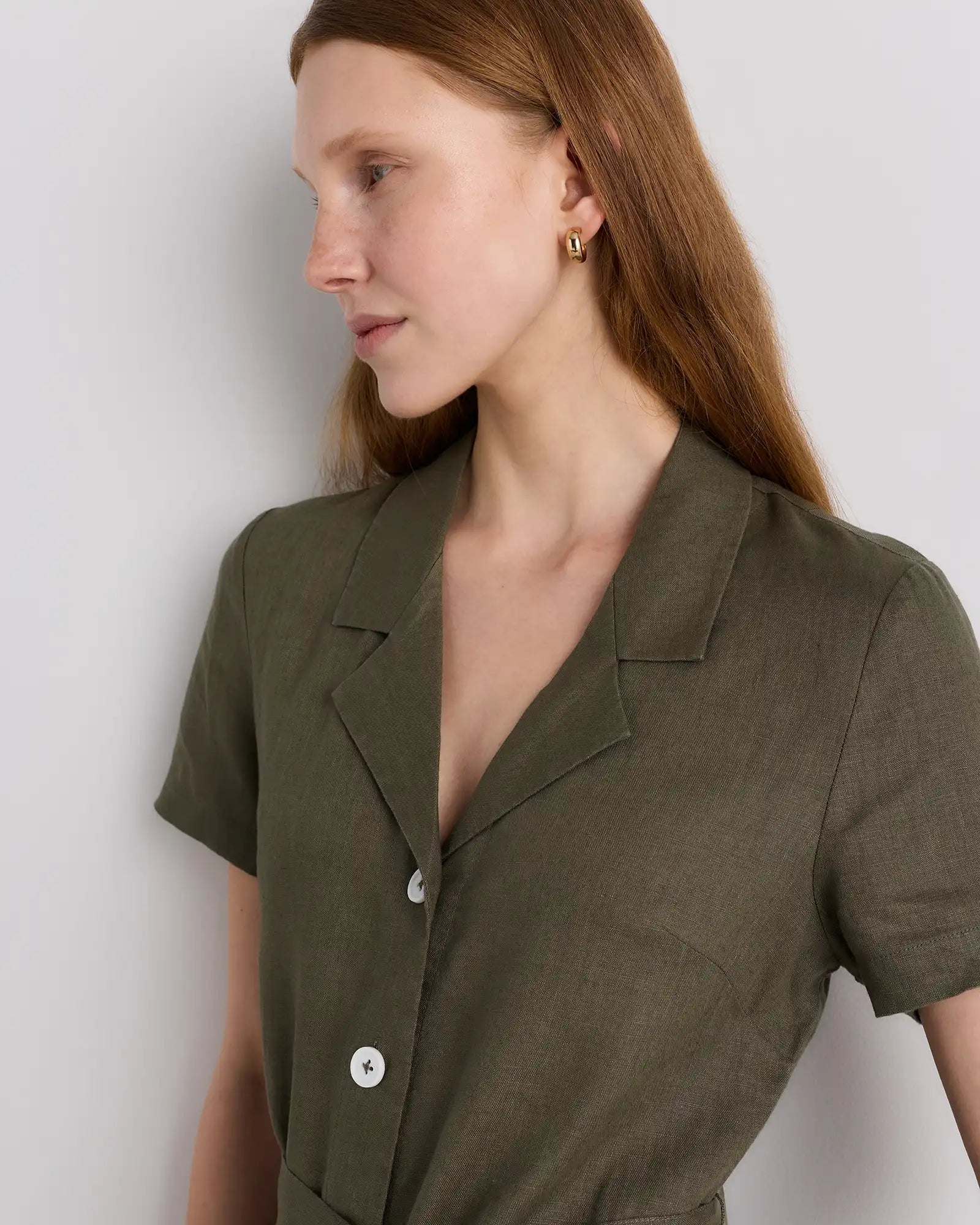 100% European Linen Button Front Dress