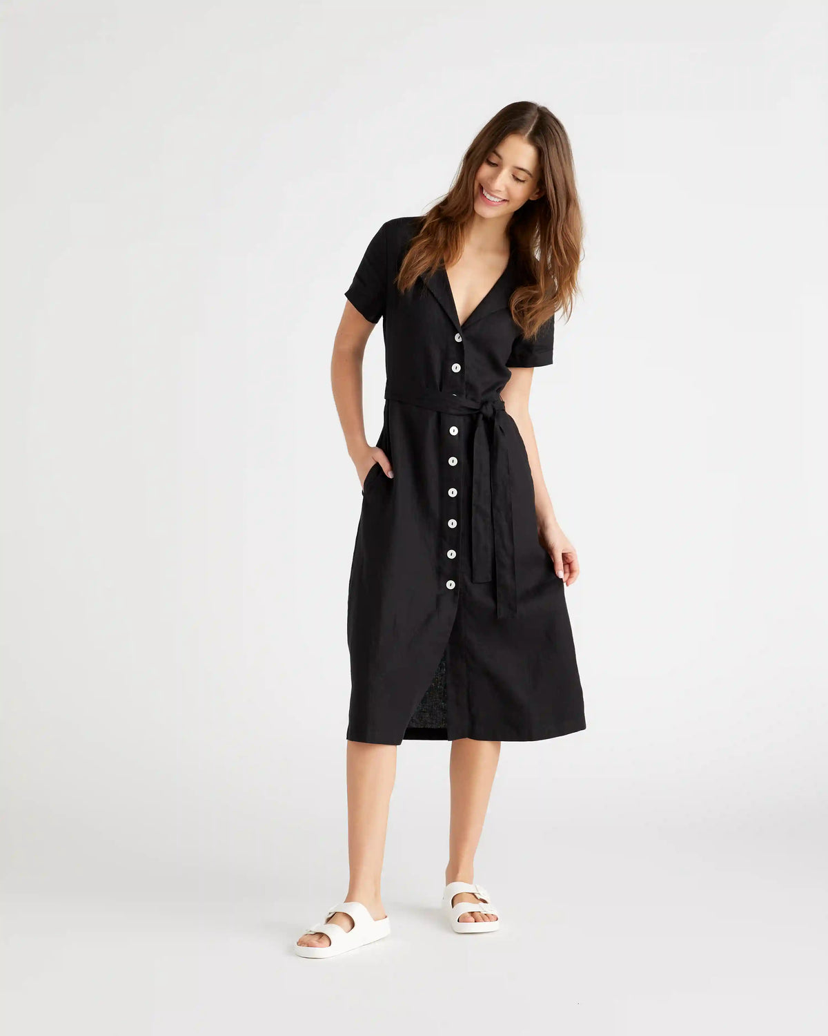 100% European Linen Button Front Dress