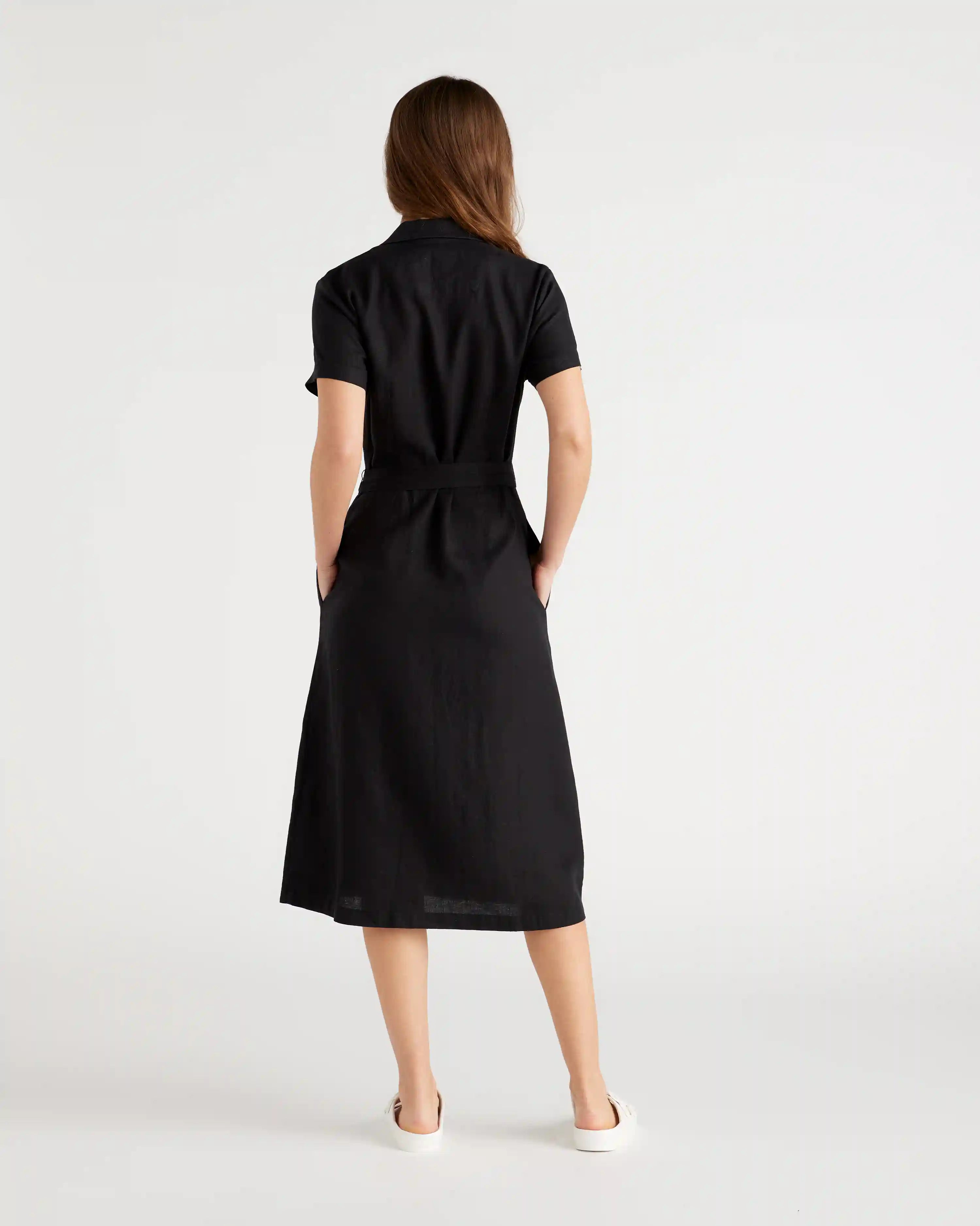 100% European Linen Button Front Dress