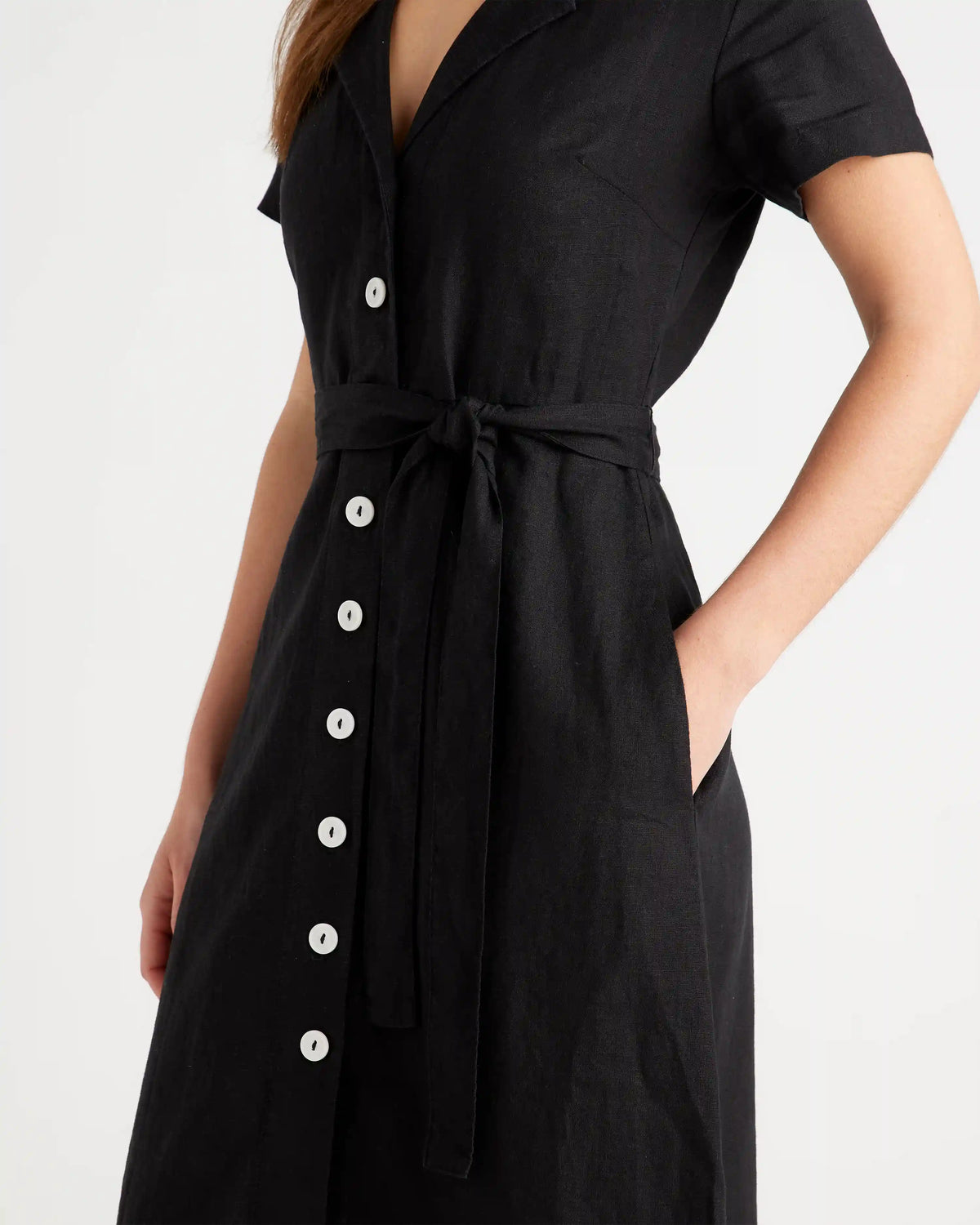 100% European Linen Button Front Dress