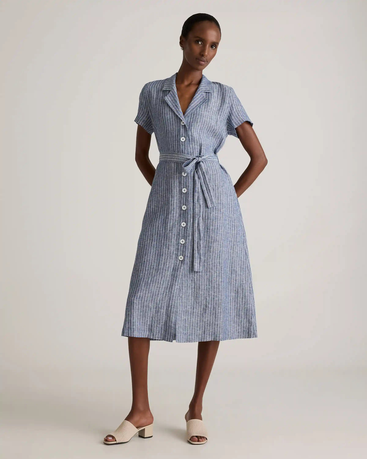 100% European Linen Button Front Dress