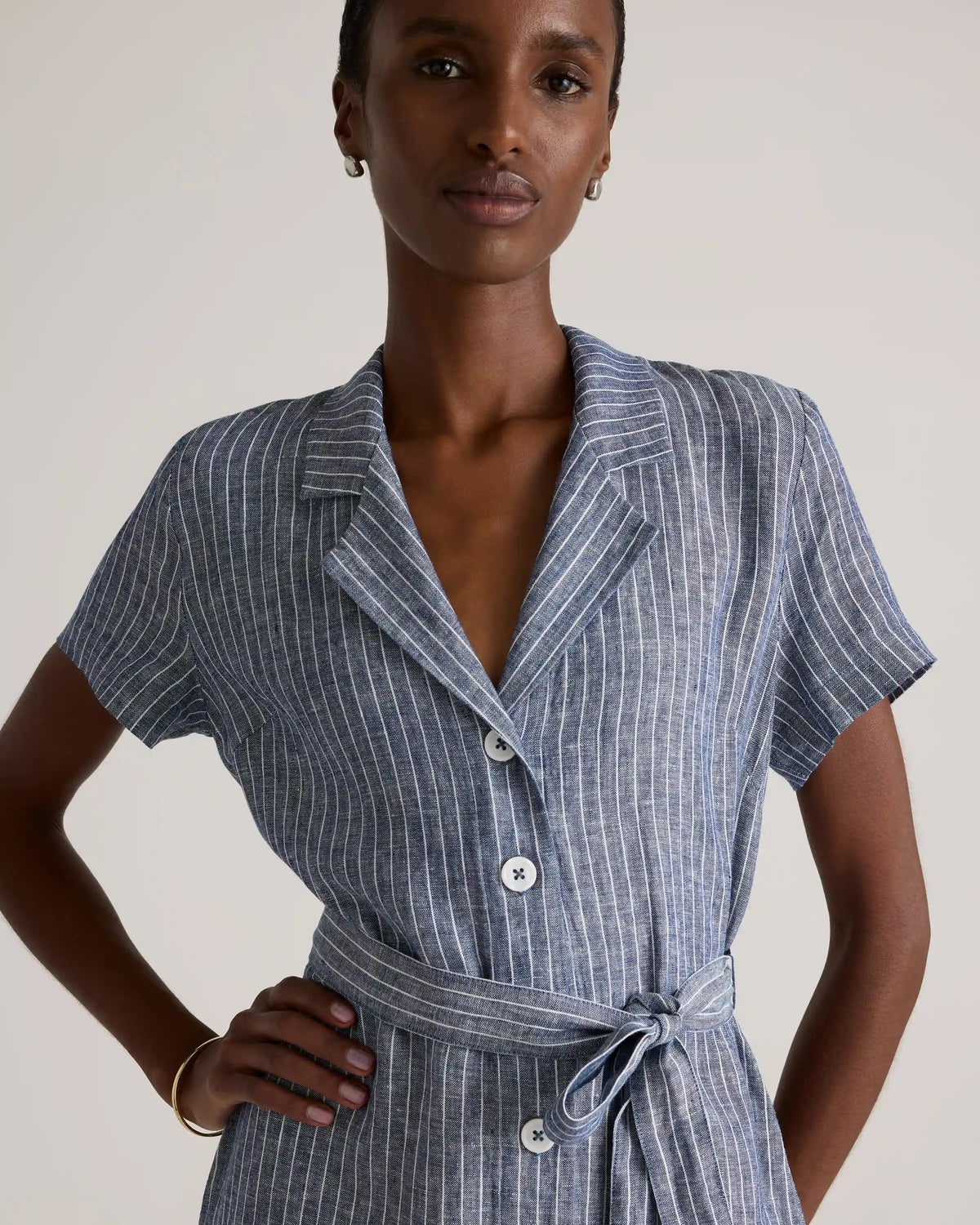 100% European Linen Button Front Dress