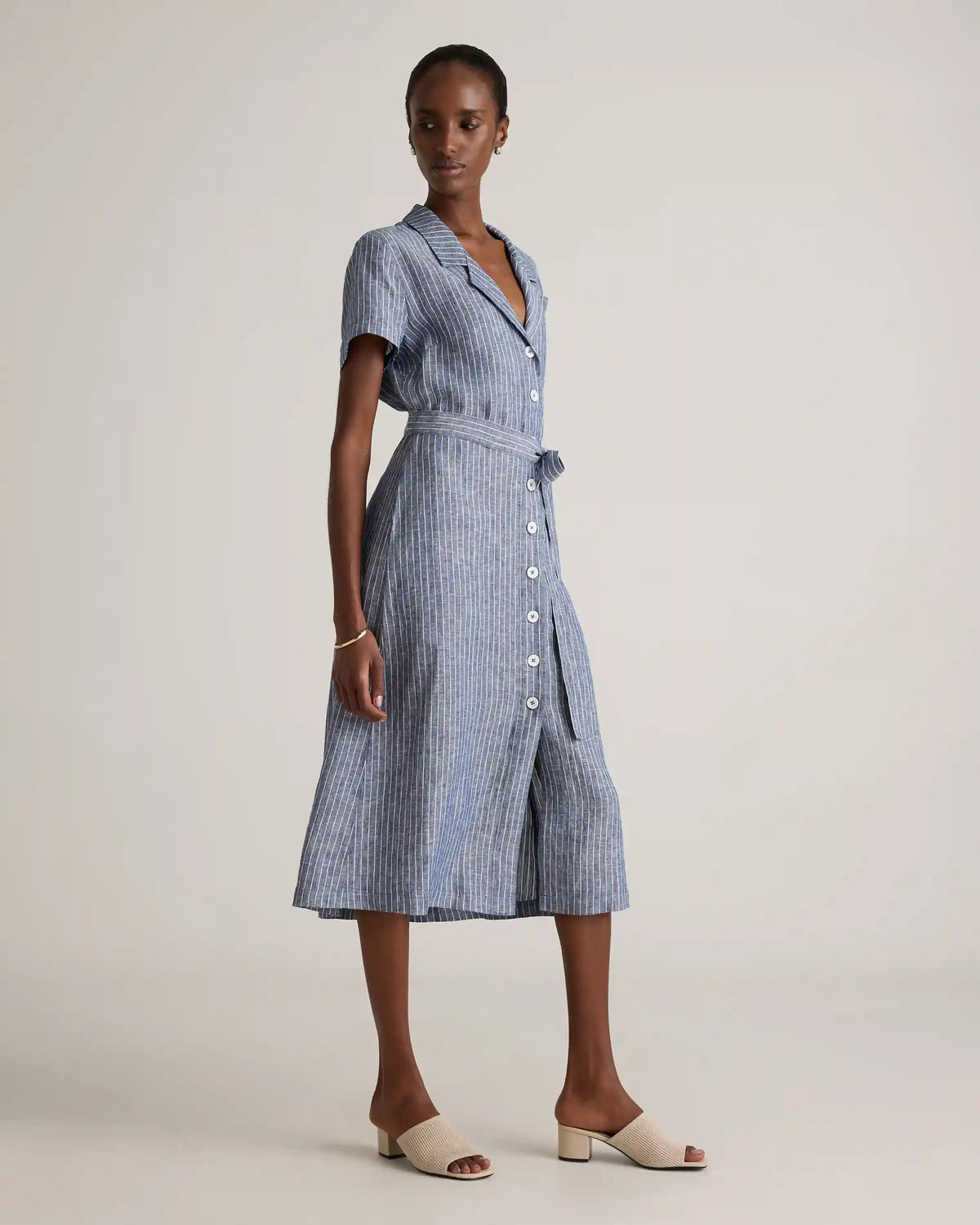 100% European Linen Button Front Dress