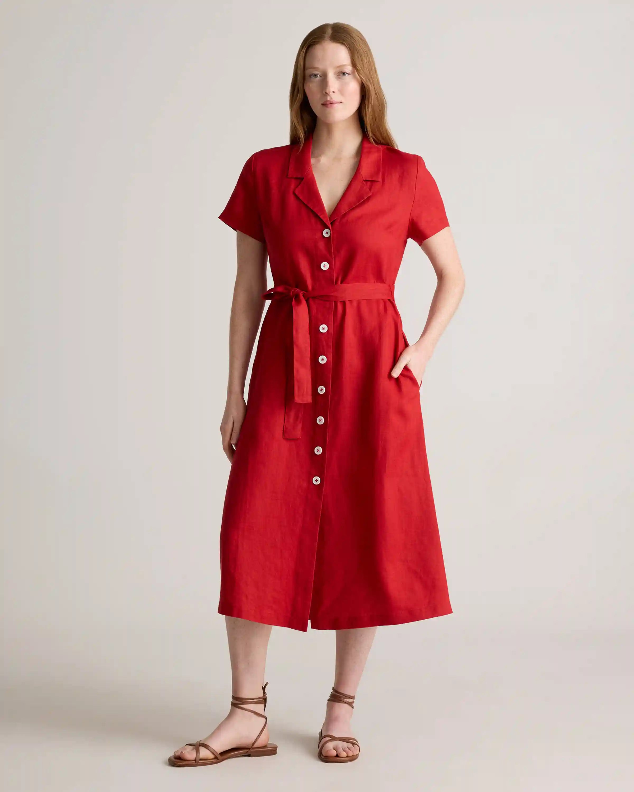 100% European Linen Button Front Dress