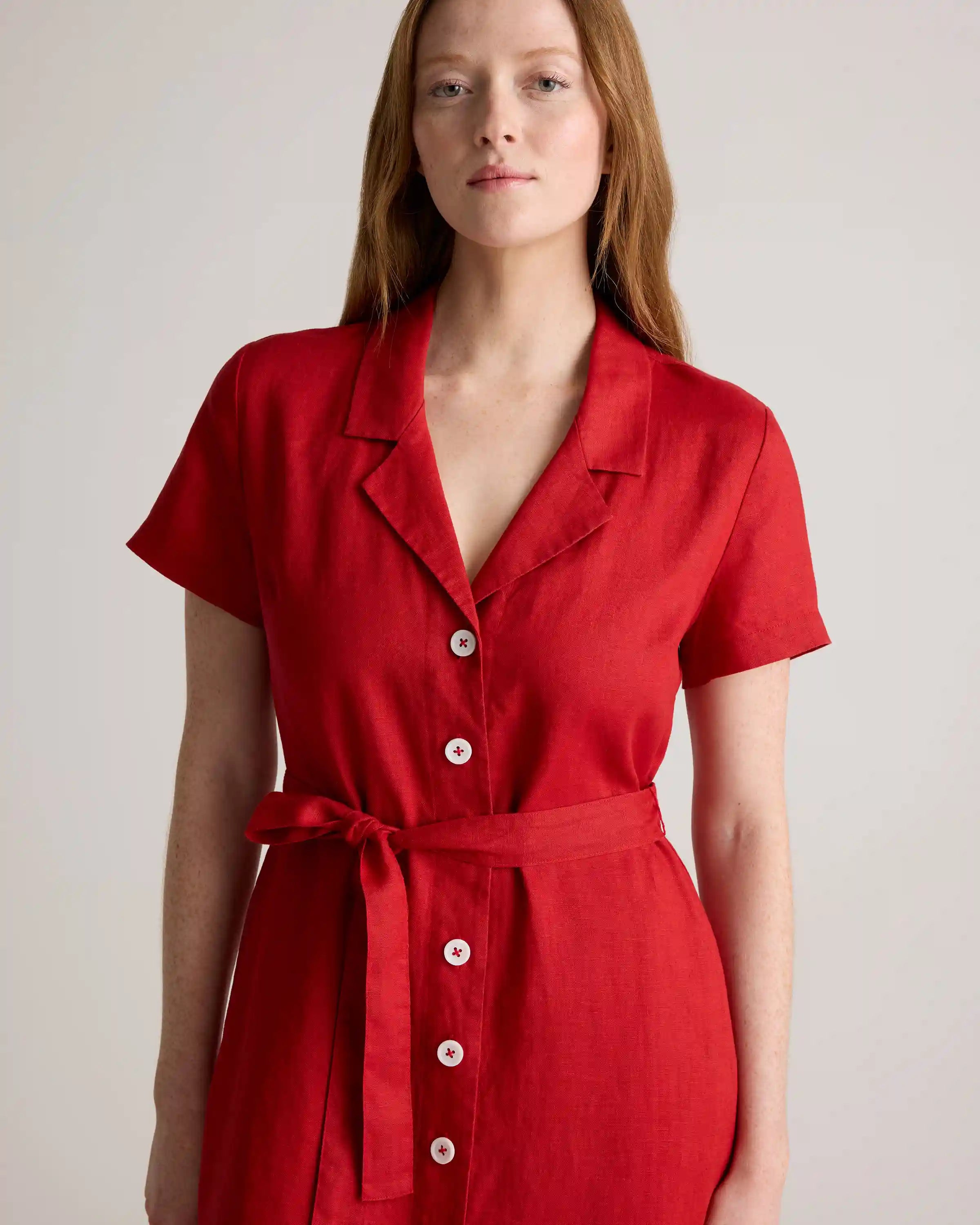 100% European Linen Button Front Dress