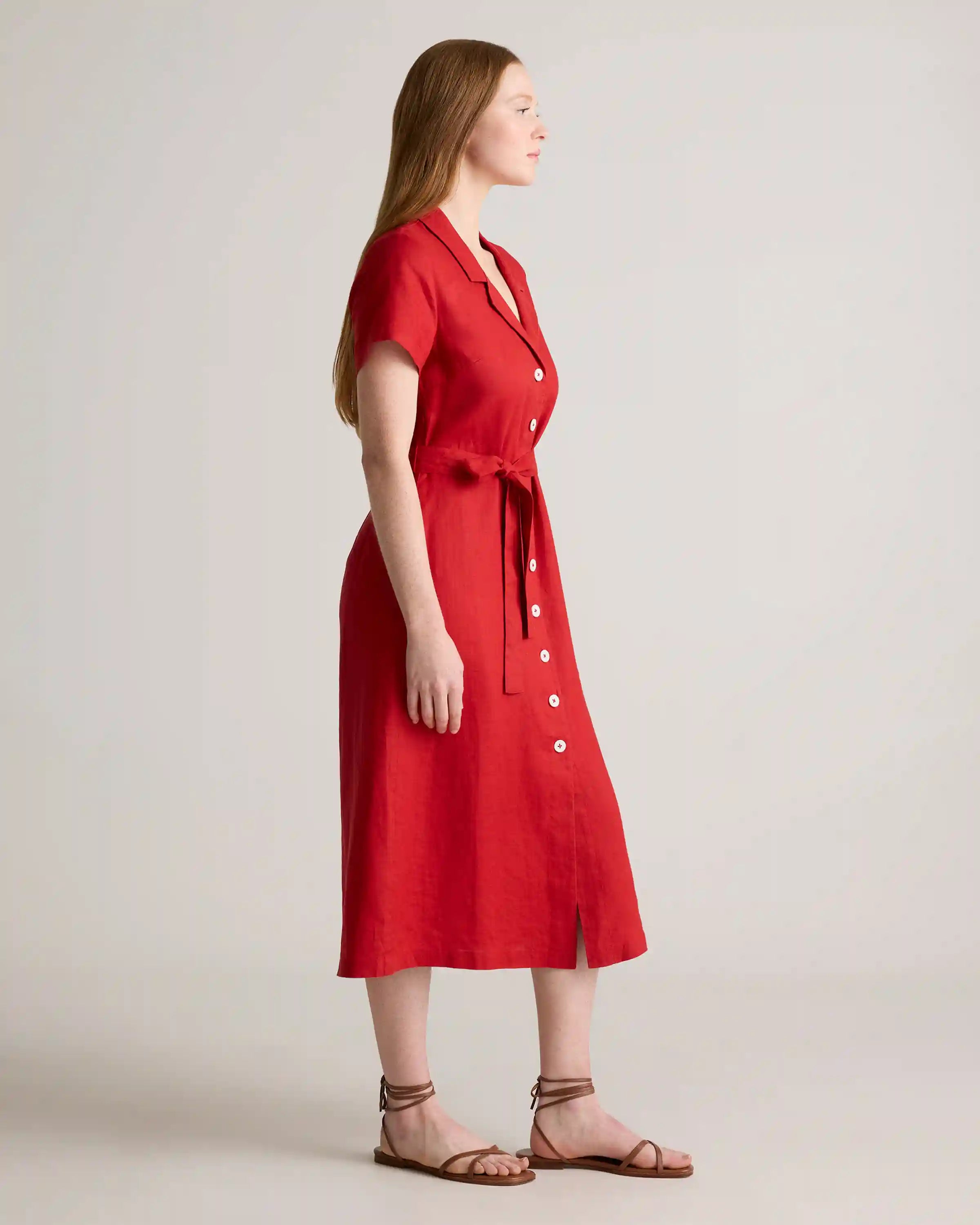 100% European Linen Button Front Dress