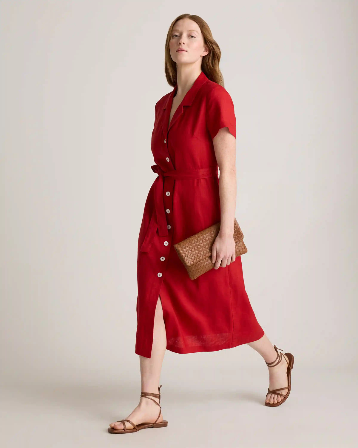 100% European Linen Button Front Dress