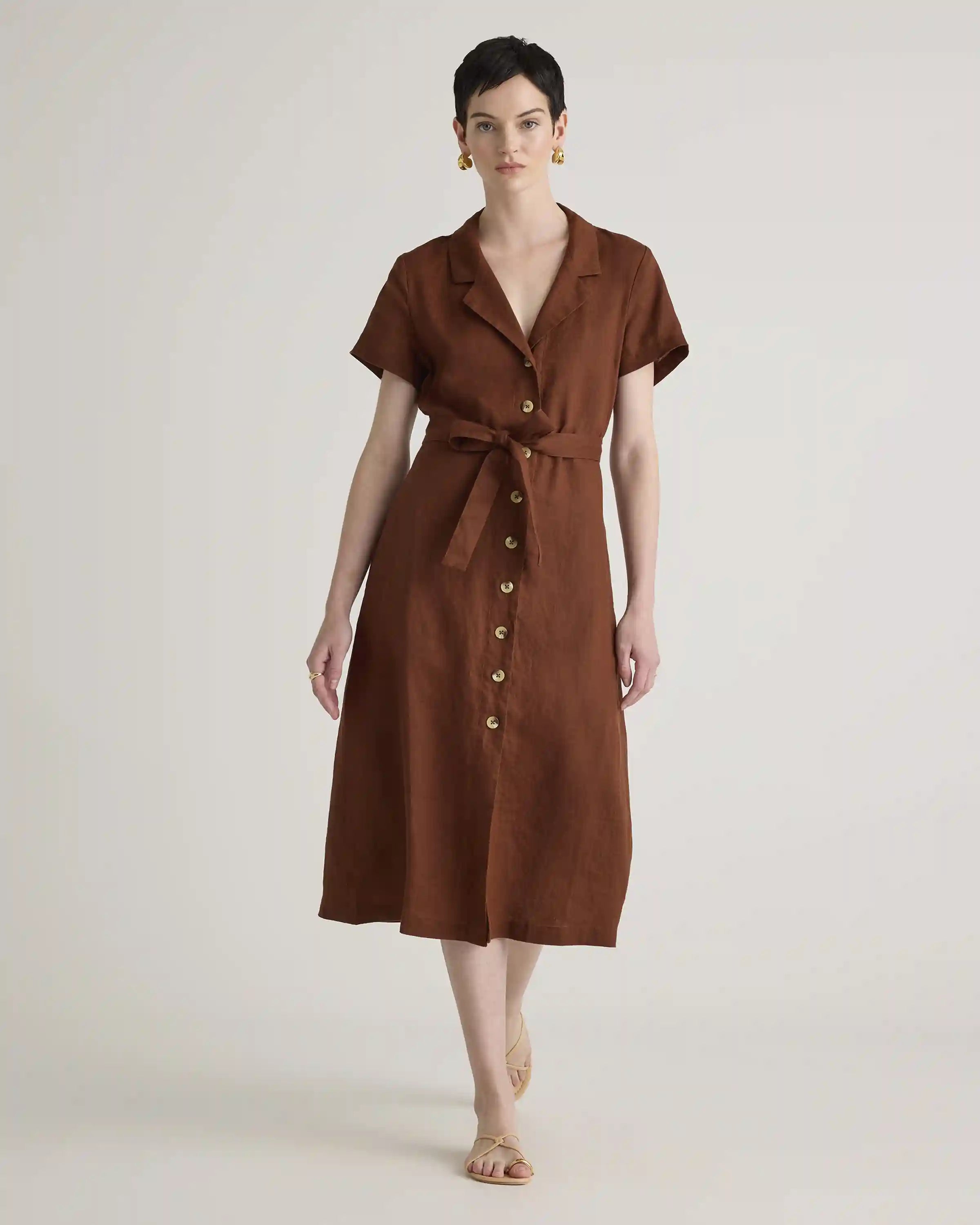 100% European Linen Button Front Dress