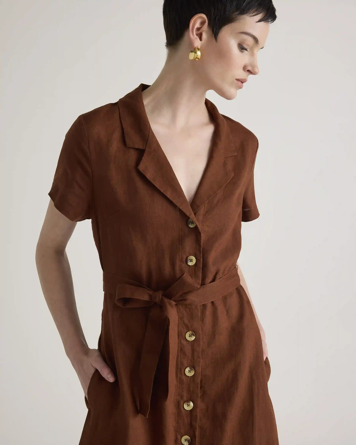 100% European Linen Button Front Dress