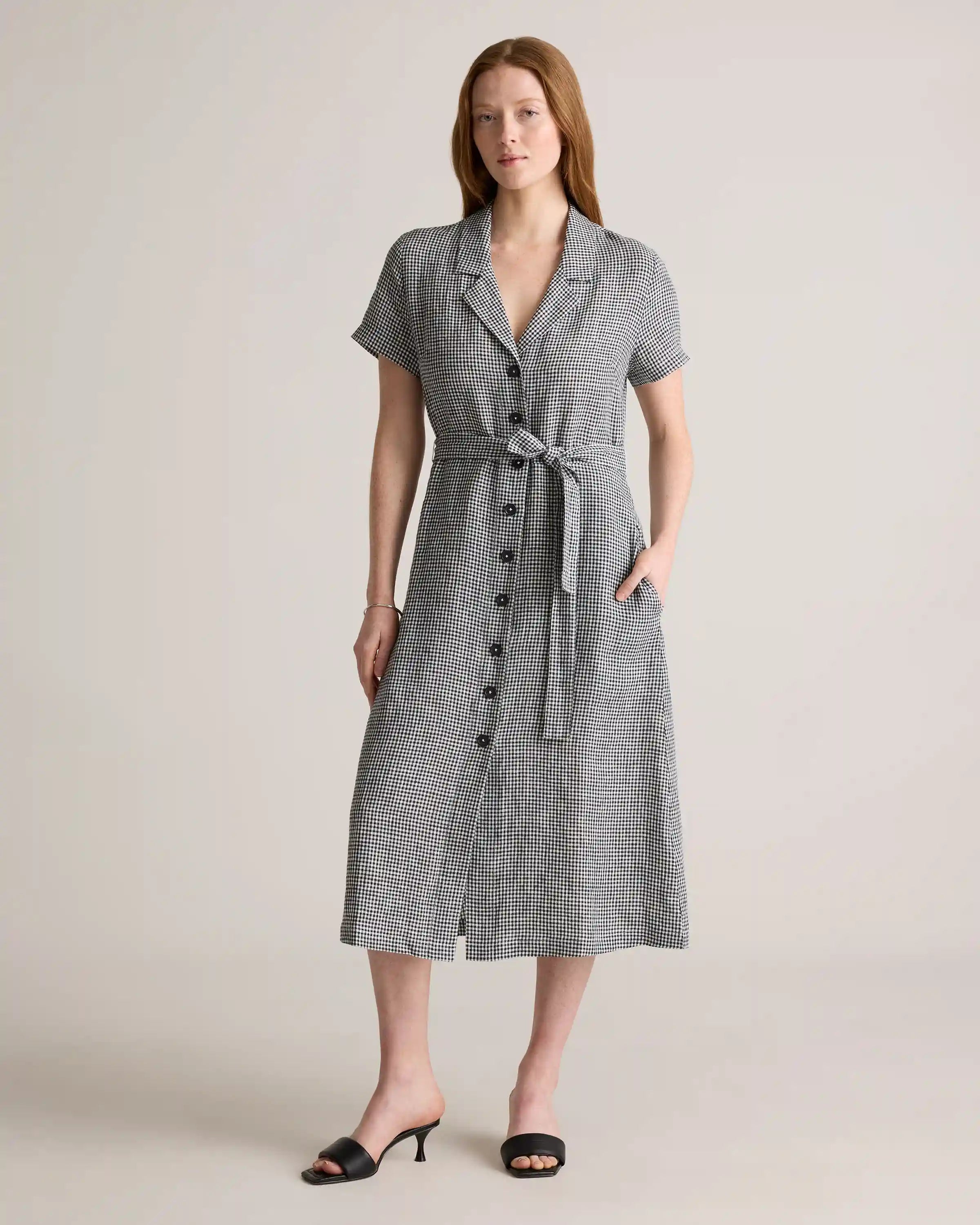 100% European Linen Button Front Dress