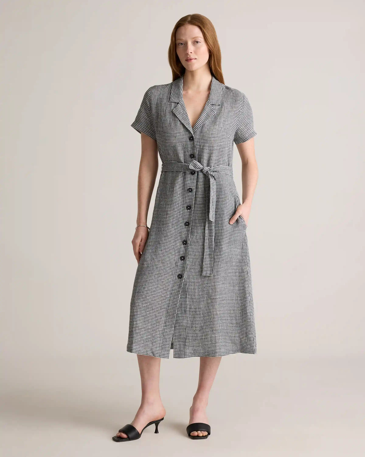 100% European Linen Button Front Dress