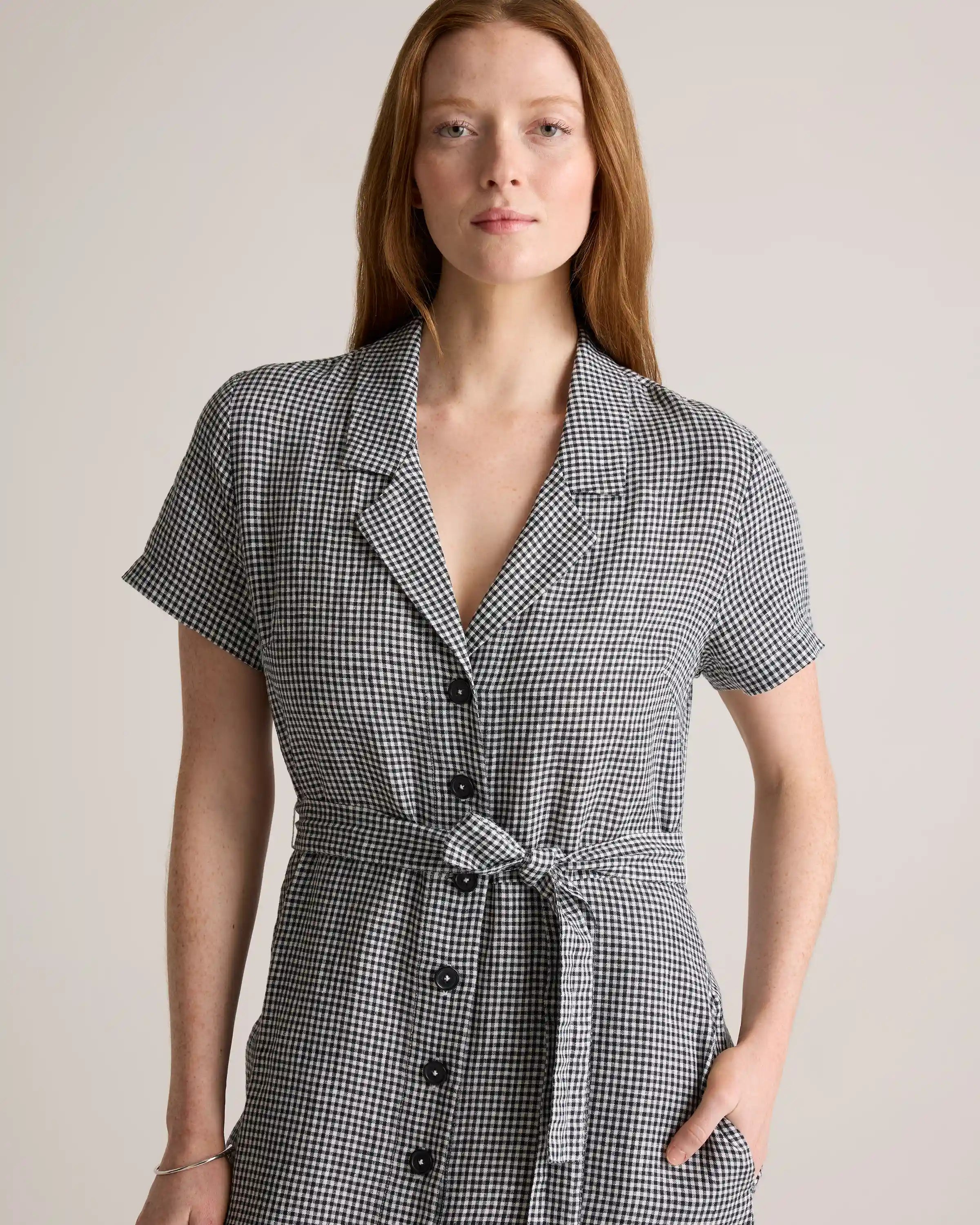 100% European Linen Button Front Dress
