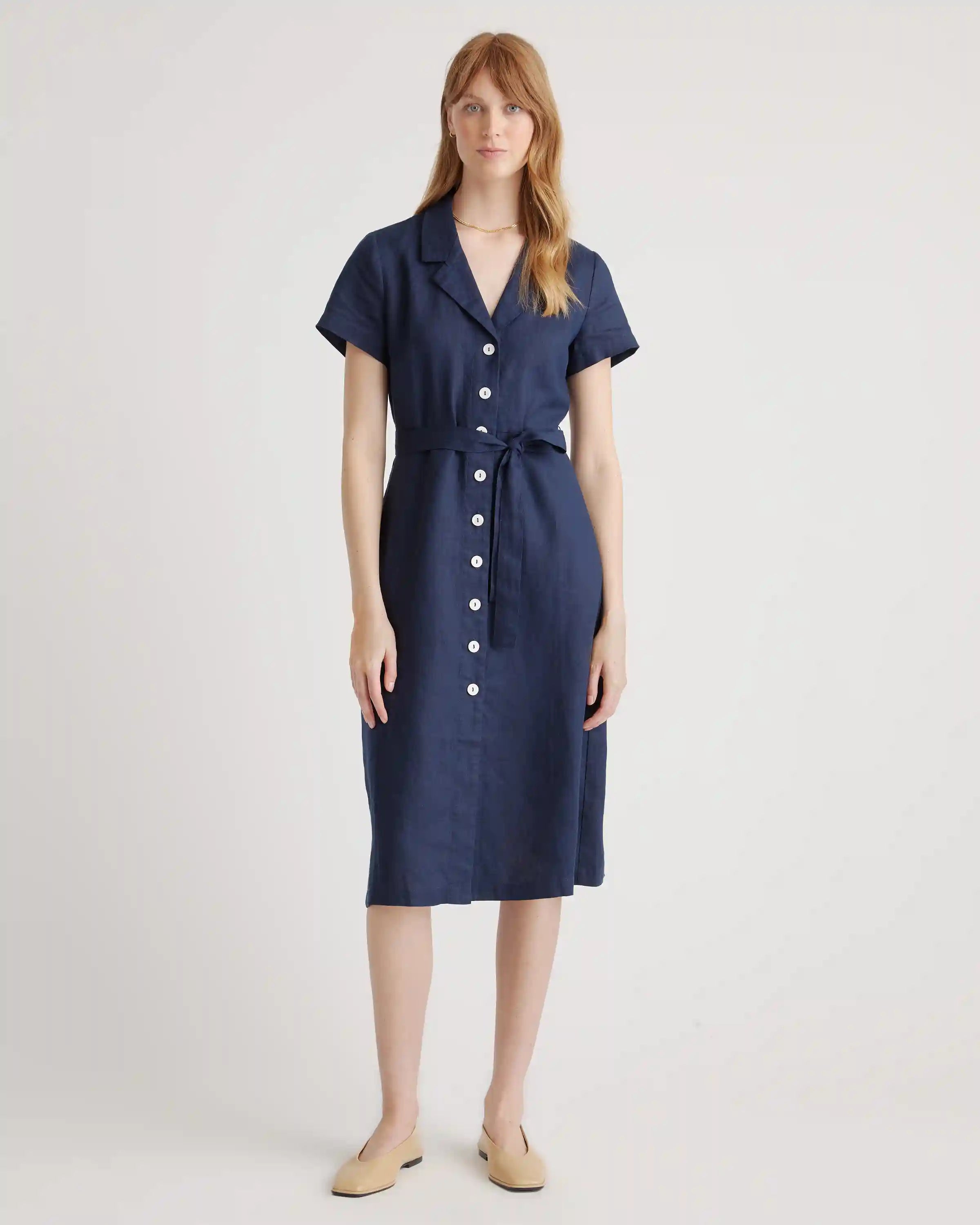 100% European Linen Button Front Dress