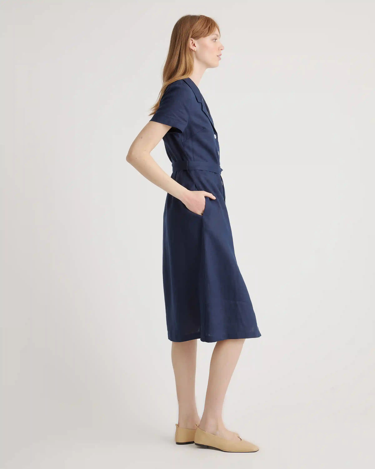 100% European Linen Button Front Dress