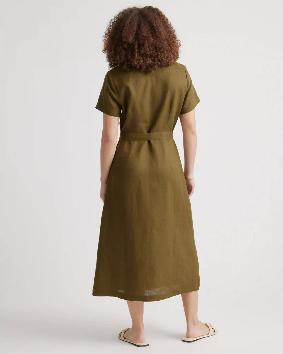 100% European Linen Button Front Dress