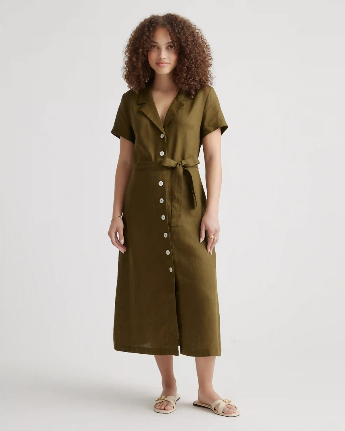 100% European Linen Button Front Dress