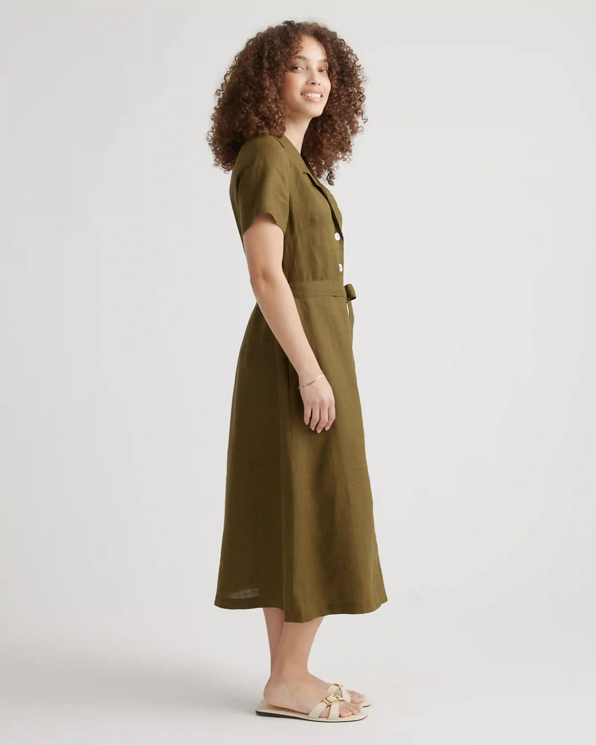100% European Linen Button Front Dress