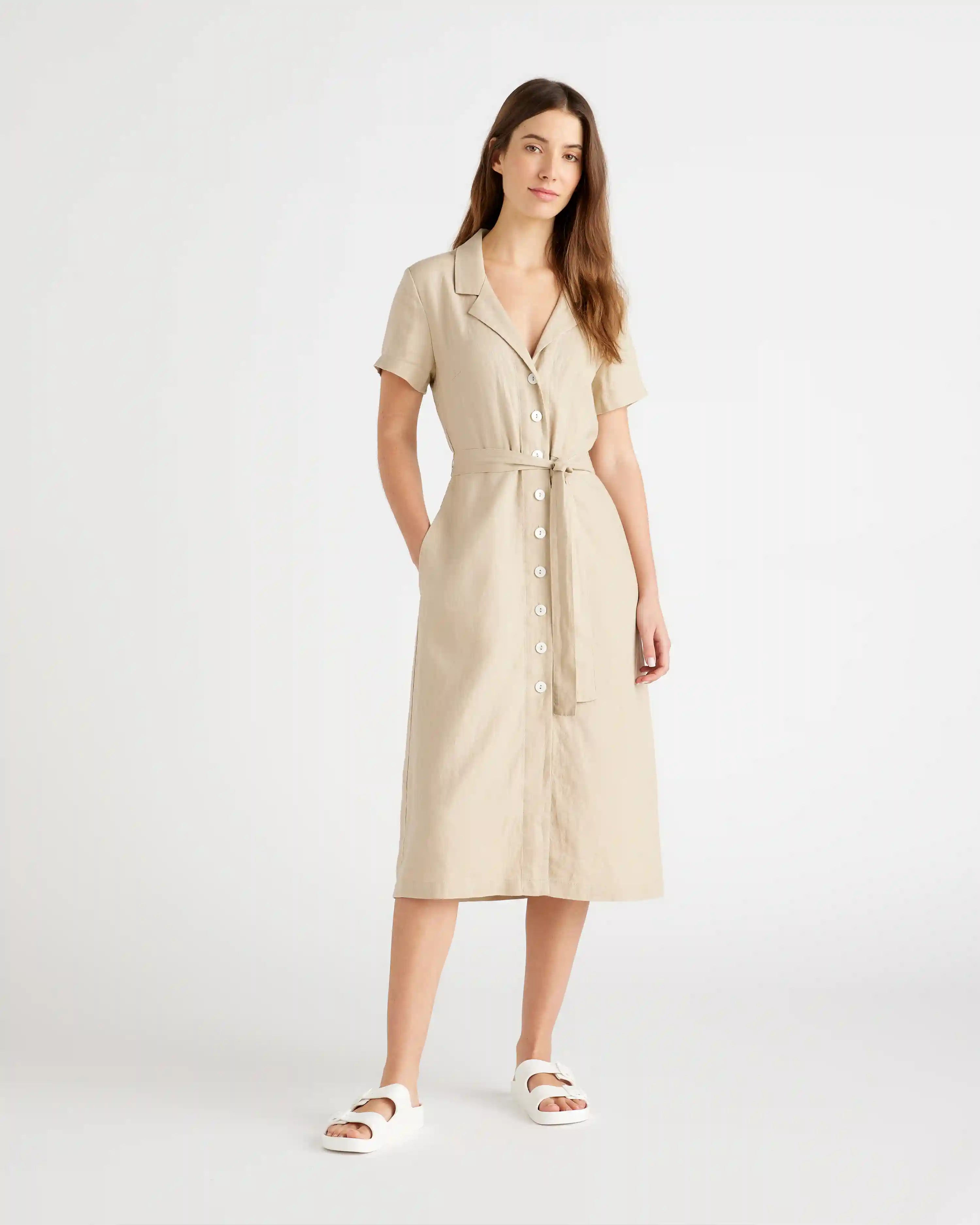 100% European Linen Button Front Dress