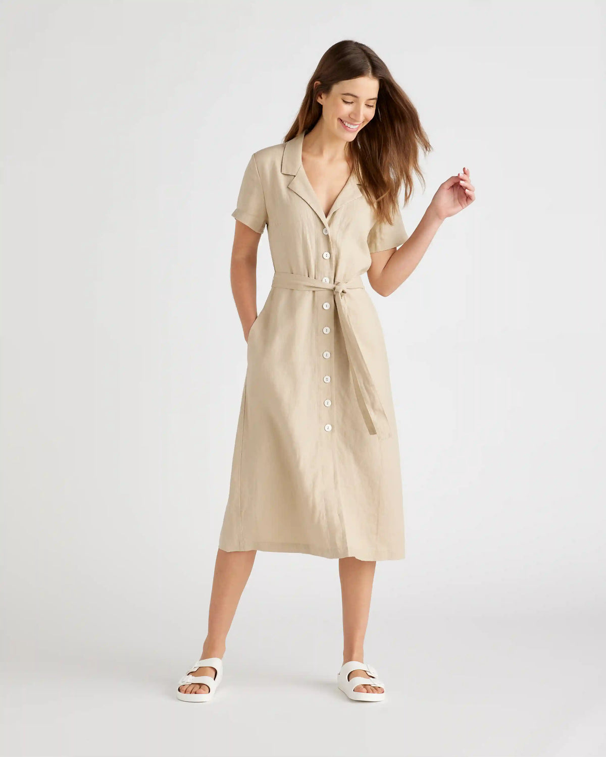 100% European Linen Button Front Dress