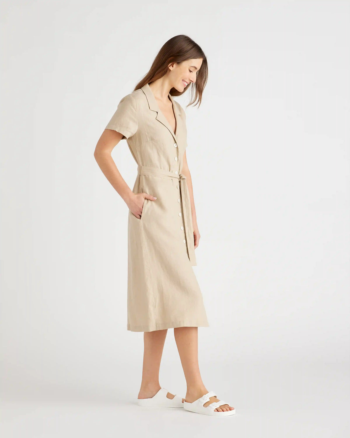 100% European Linen Button Front Dress