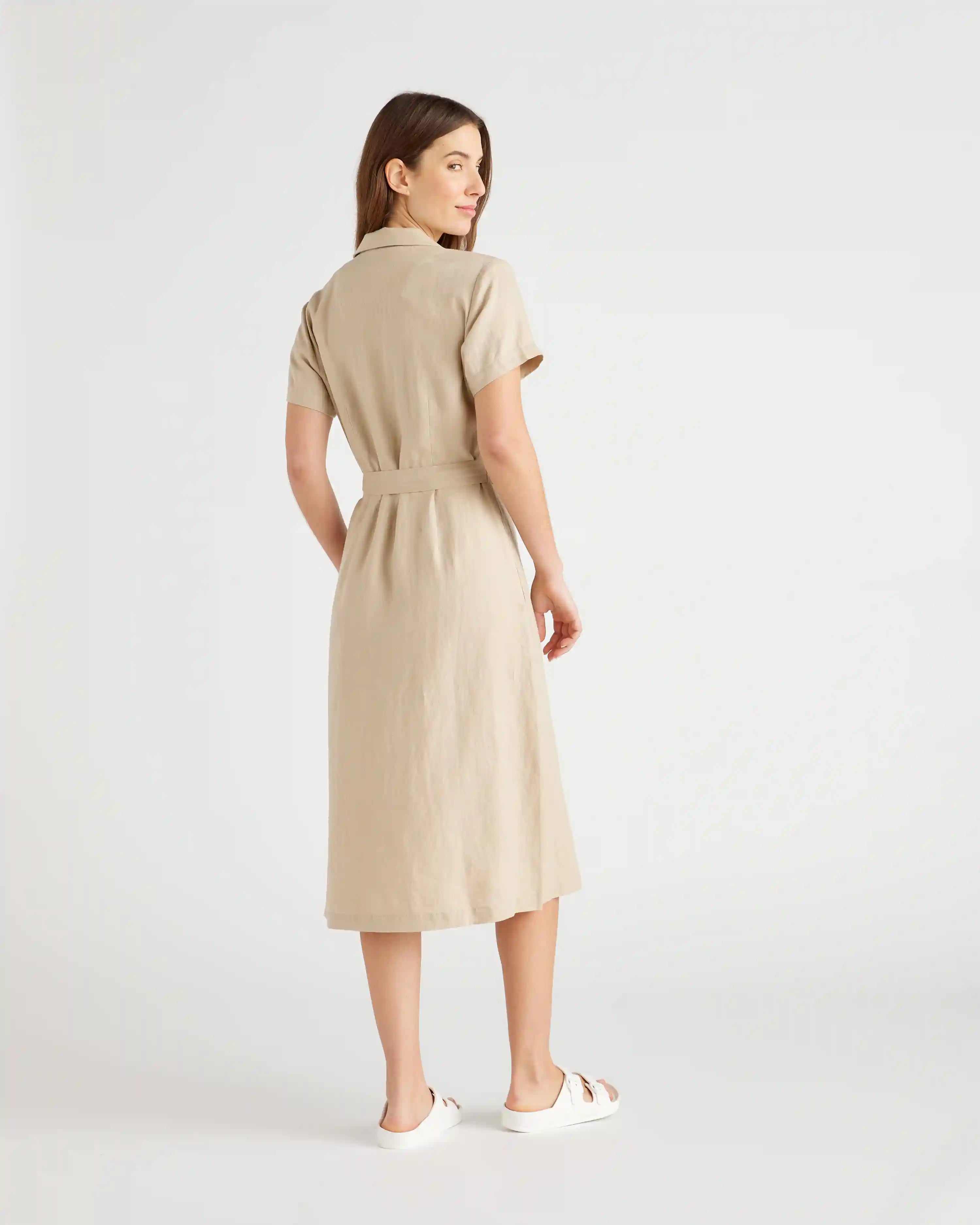 100% European Linen Button Front Dress