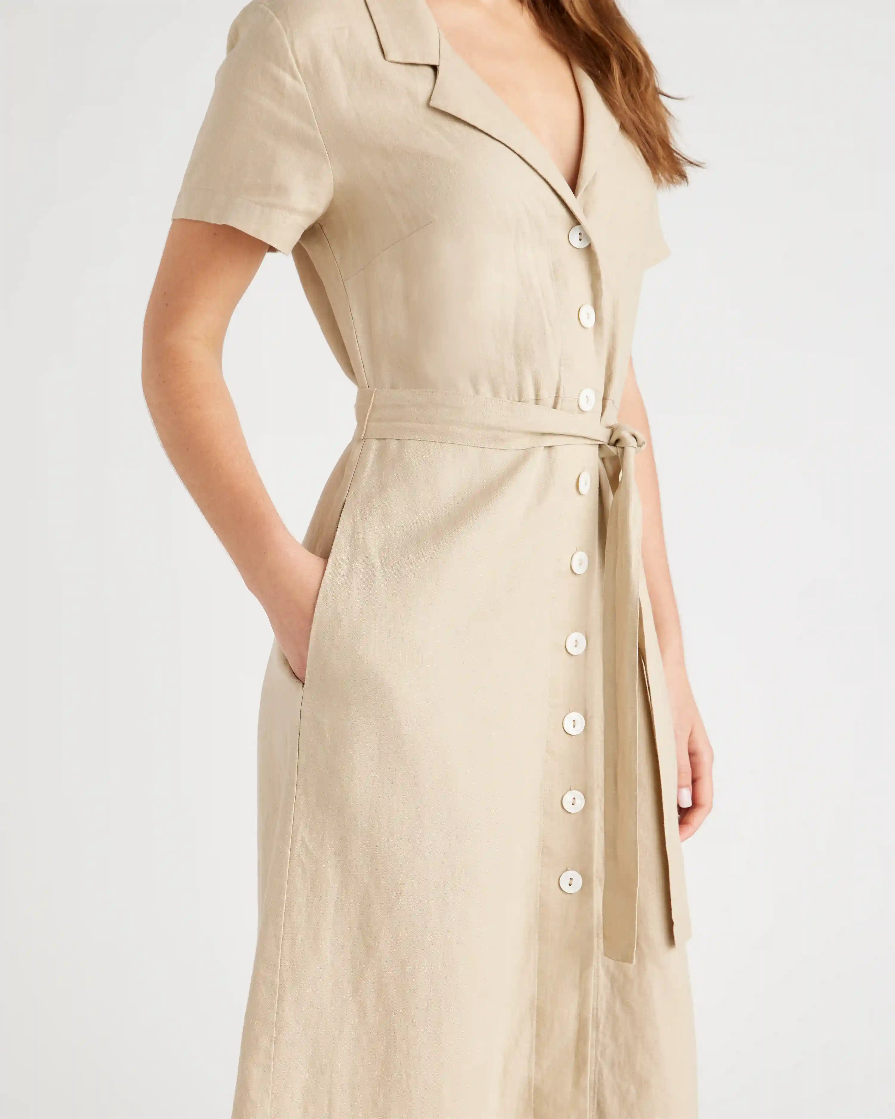 100% European Linen Button Front Dress