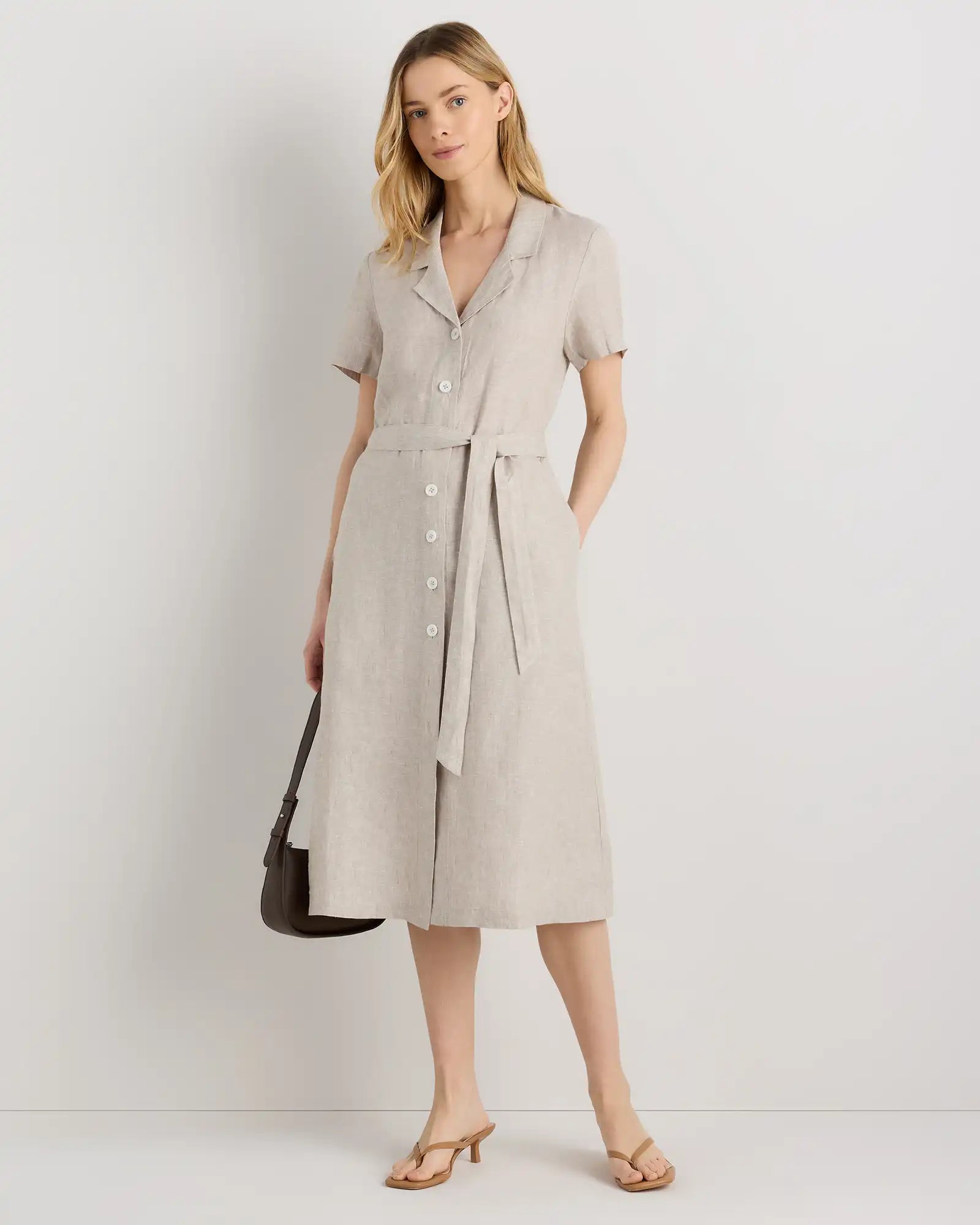100% European Linen Button Front Dress