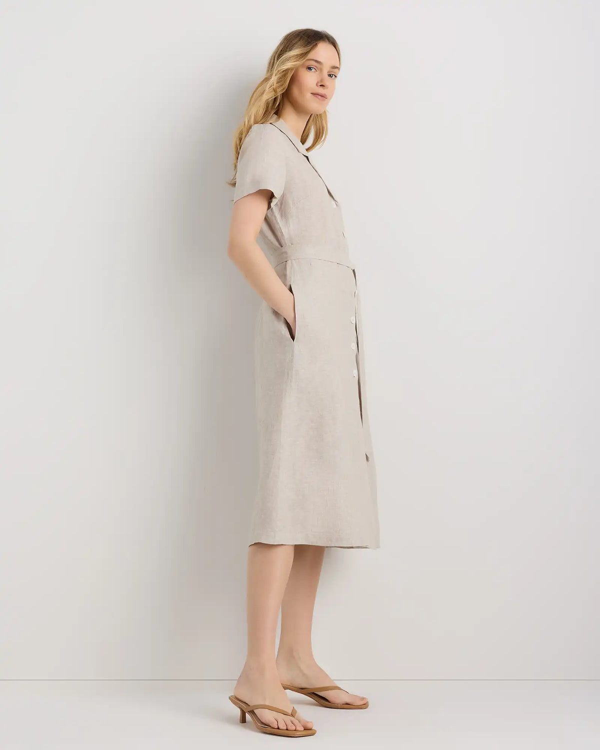 100% European Linen Button Front Dress
