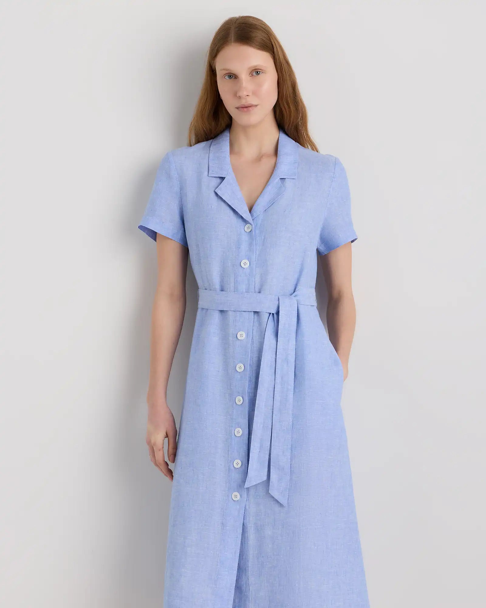 100% European Linen Button Front Dress