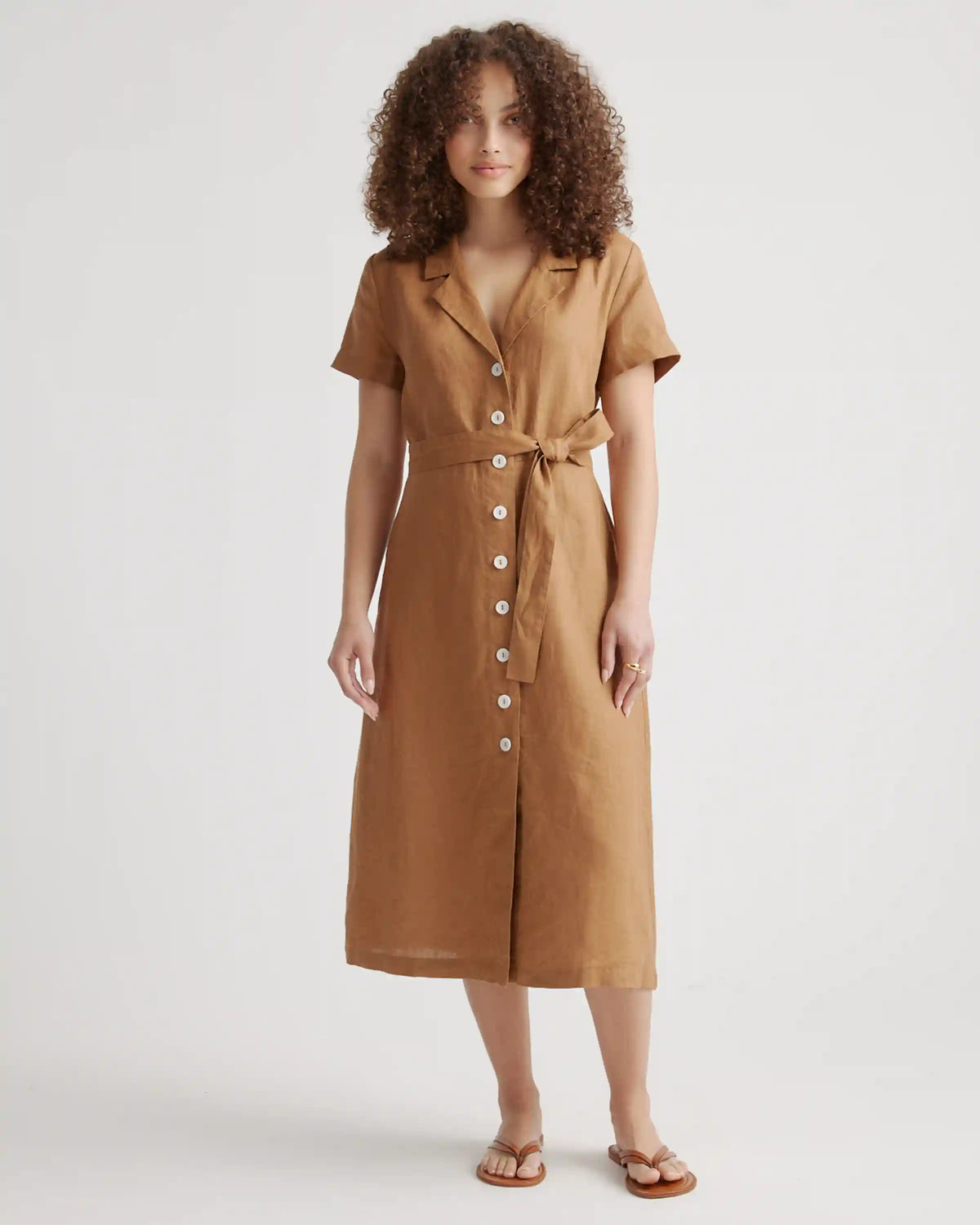 100% European Linen Button Front Dress