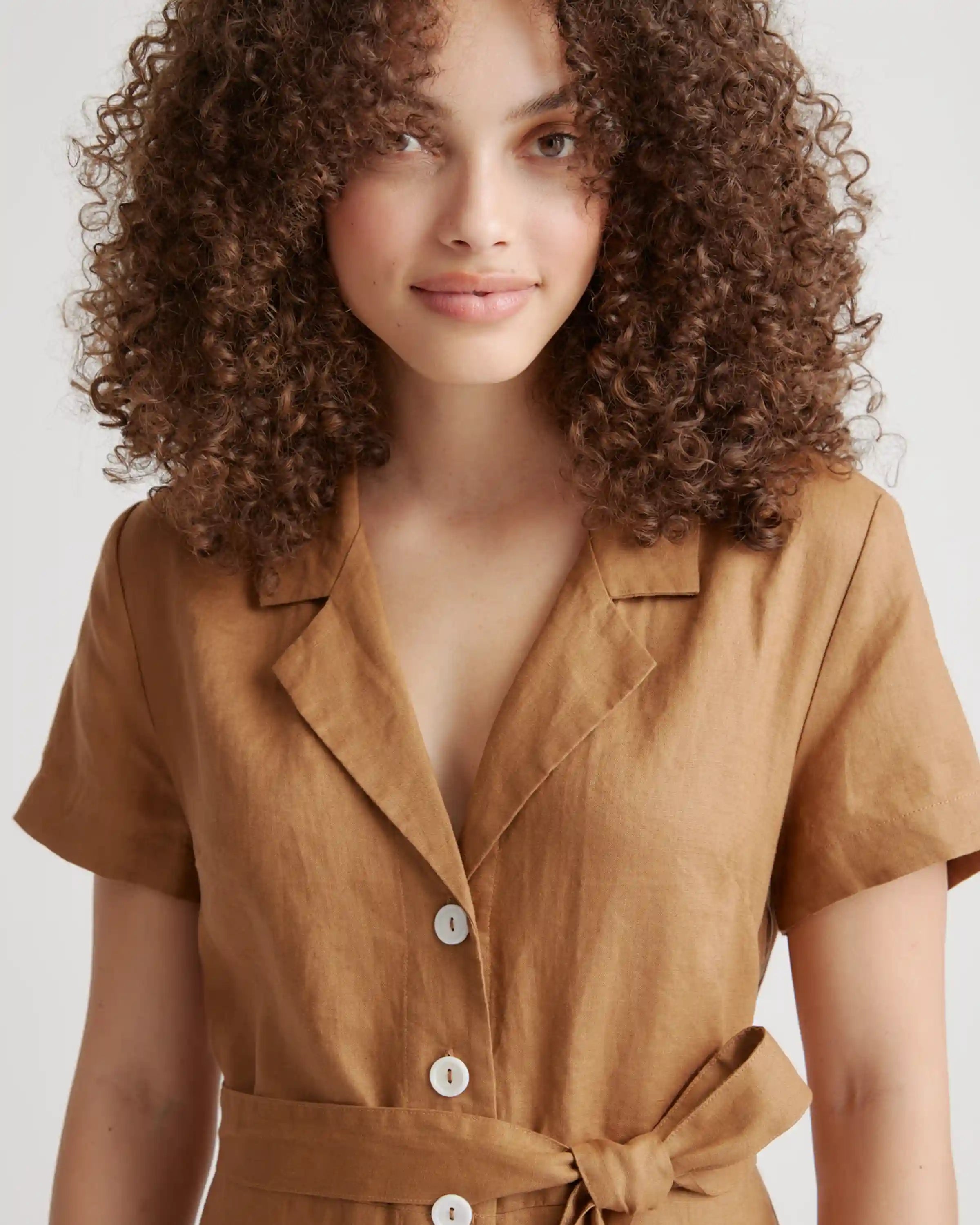 100% European Linen Button Front Dress
