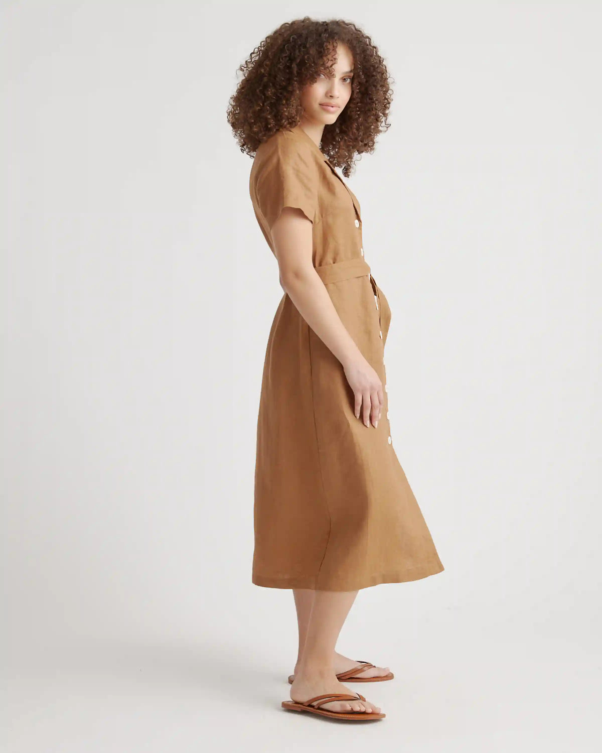 100% European Linen Button Front Dress