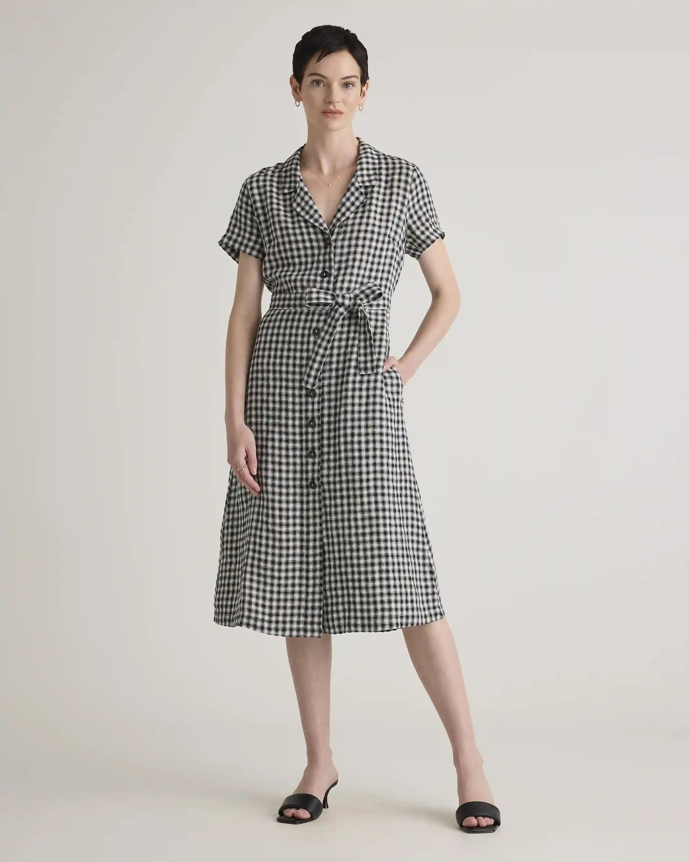 100% European Linen Button Front Dress