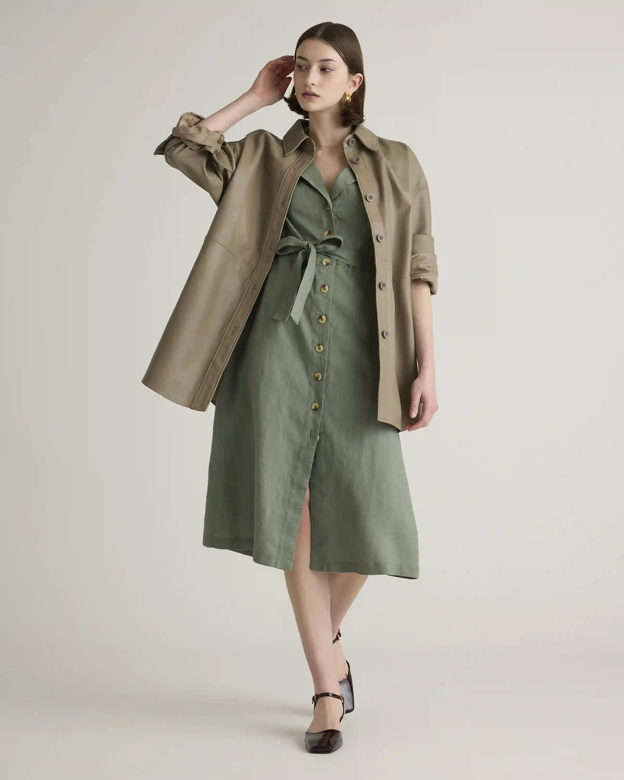 100% European Linen Button Front Dress