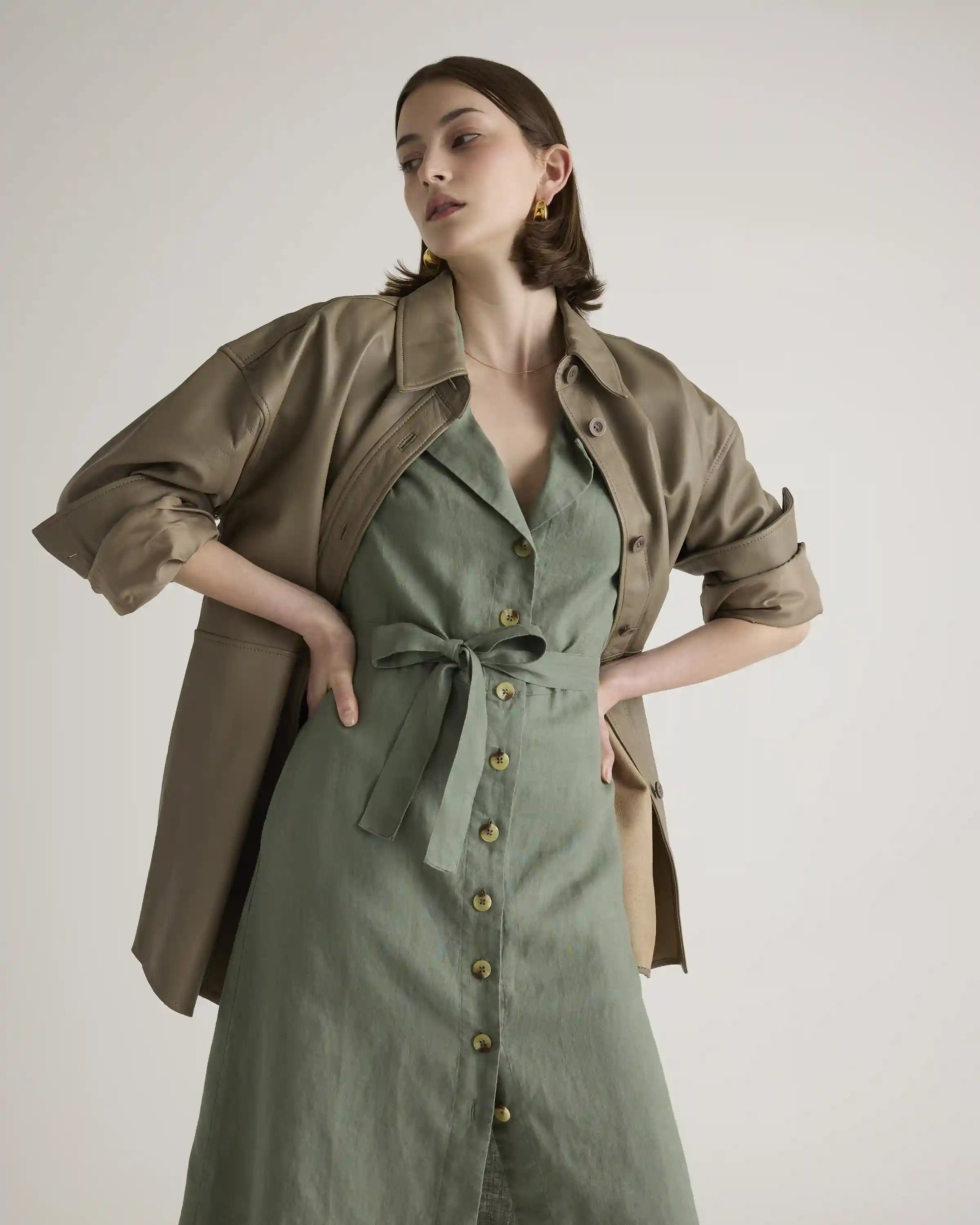100% European Linen Button Front Dress